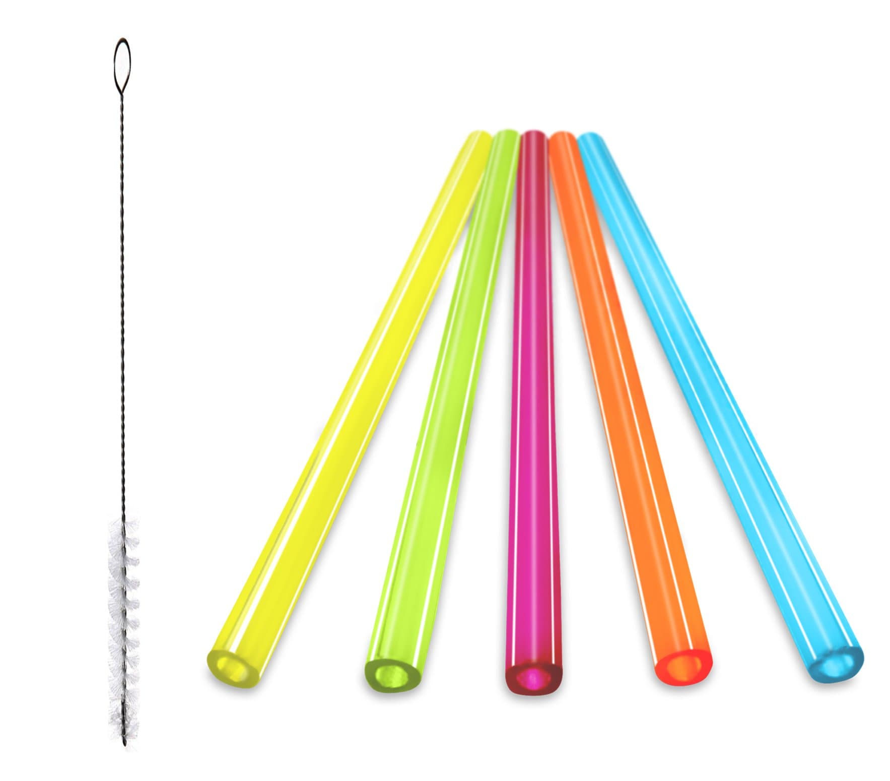 Set of 5 Reusable Silicone Straw- Big Tube Flexible Drinking Straw w/ Cleaning Brush