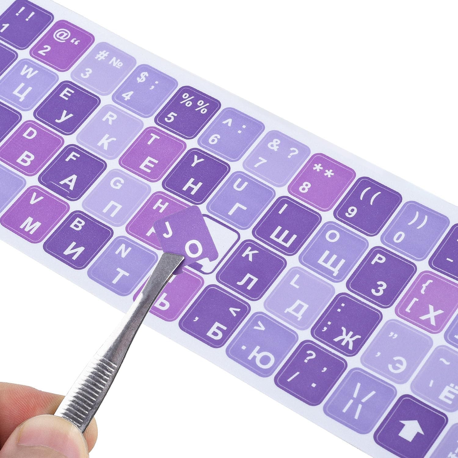 2PCS Russian Keyboard Stickers, Cyrillic Keyboard Replacement Letter Stickers with Purple Background and White Lettering for PC, Notebook, Laptop, Desktop Computer