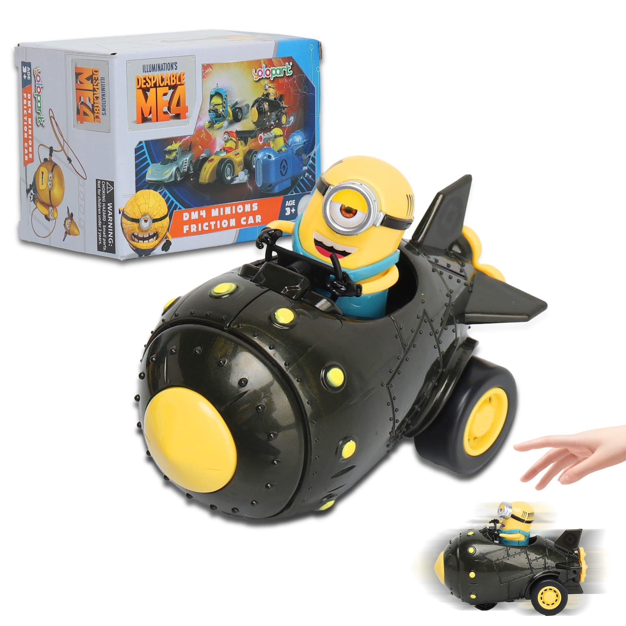 YOLOPARK Minions Despicable Me 4 Toys, Rocket Minions Mel Toy Cars Gifts for Toddler Boys and Girls Age 3 4 5 6 7 8 Year 0ld, Friction Powered Cars Pull Back Minions Action Figure Party Favors