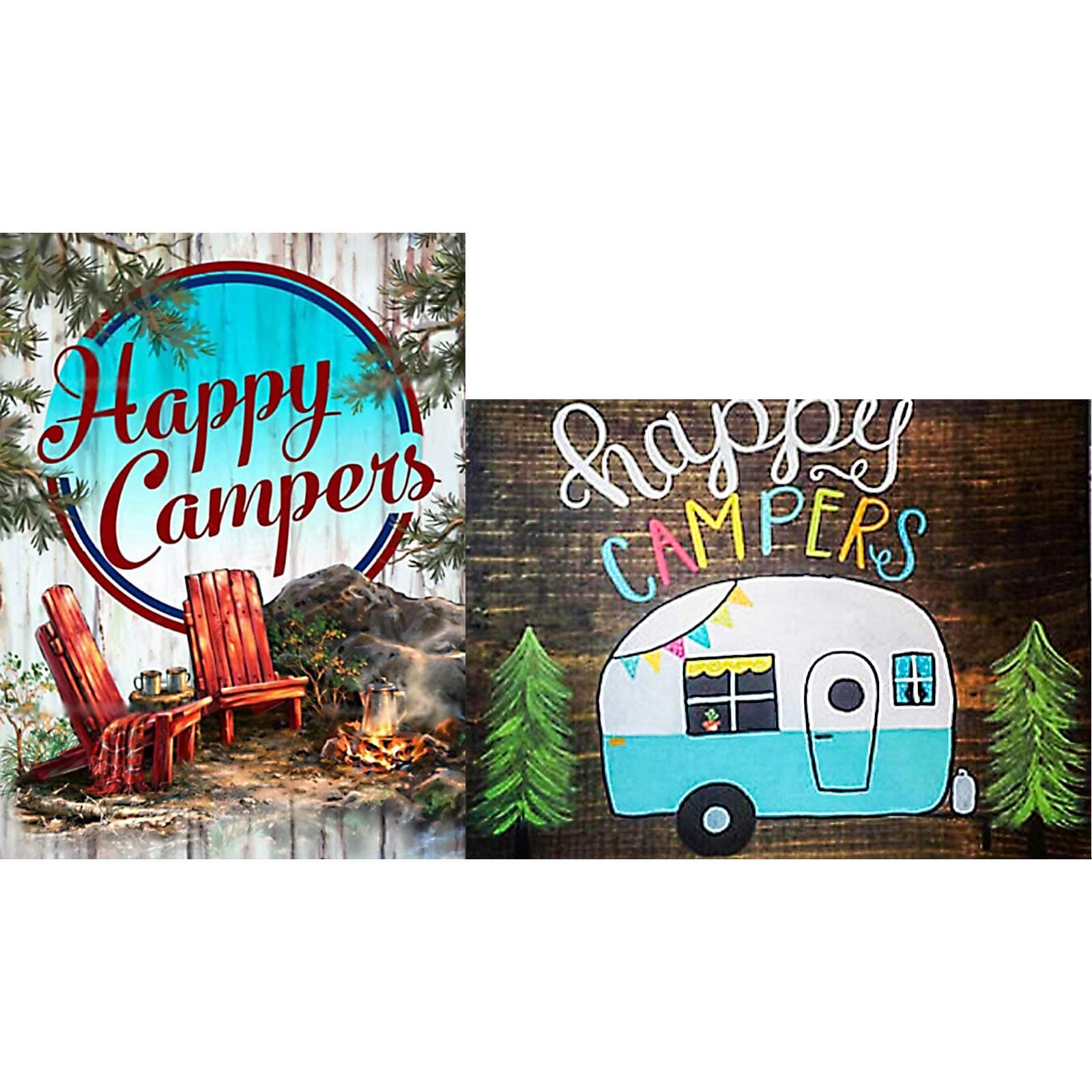 2 Pieces 5D Diamond Painting Kits for Adults, Diamond Art Kit Happy Camping Paint with Diamonds Rhinestone Full Round Drill Canvas Picture for Home Decor, 11.8 x 15.75 Inches