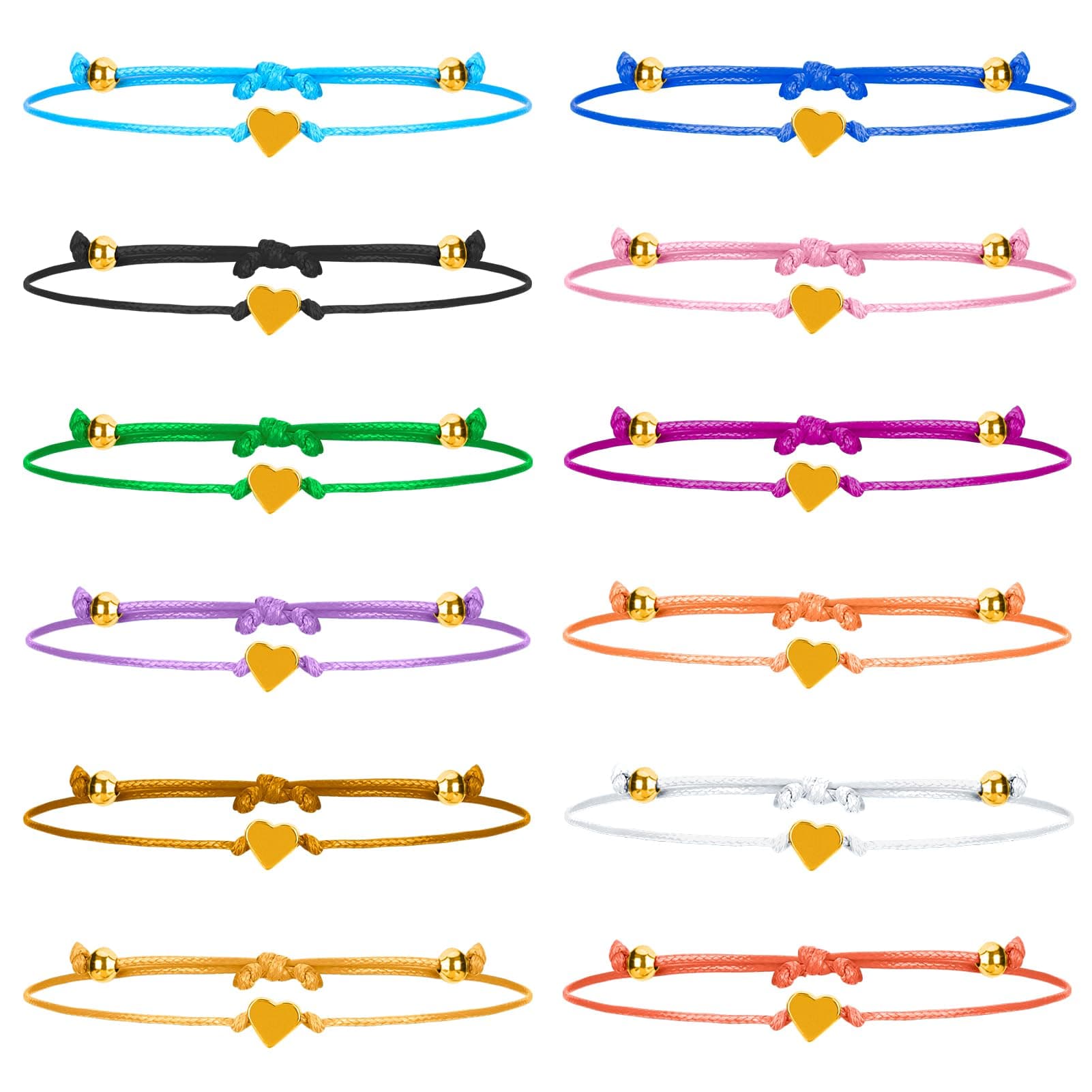 12Pcs Friendship Bracelet Heart Rope Bracelets, Adjustable Couple Bracelets Long Distance Matching Bracelet Jewelry Gift for Teen Girls Boy Mom Birthday Gifts