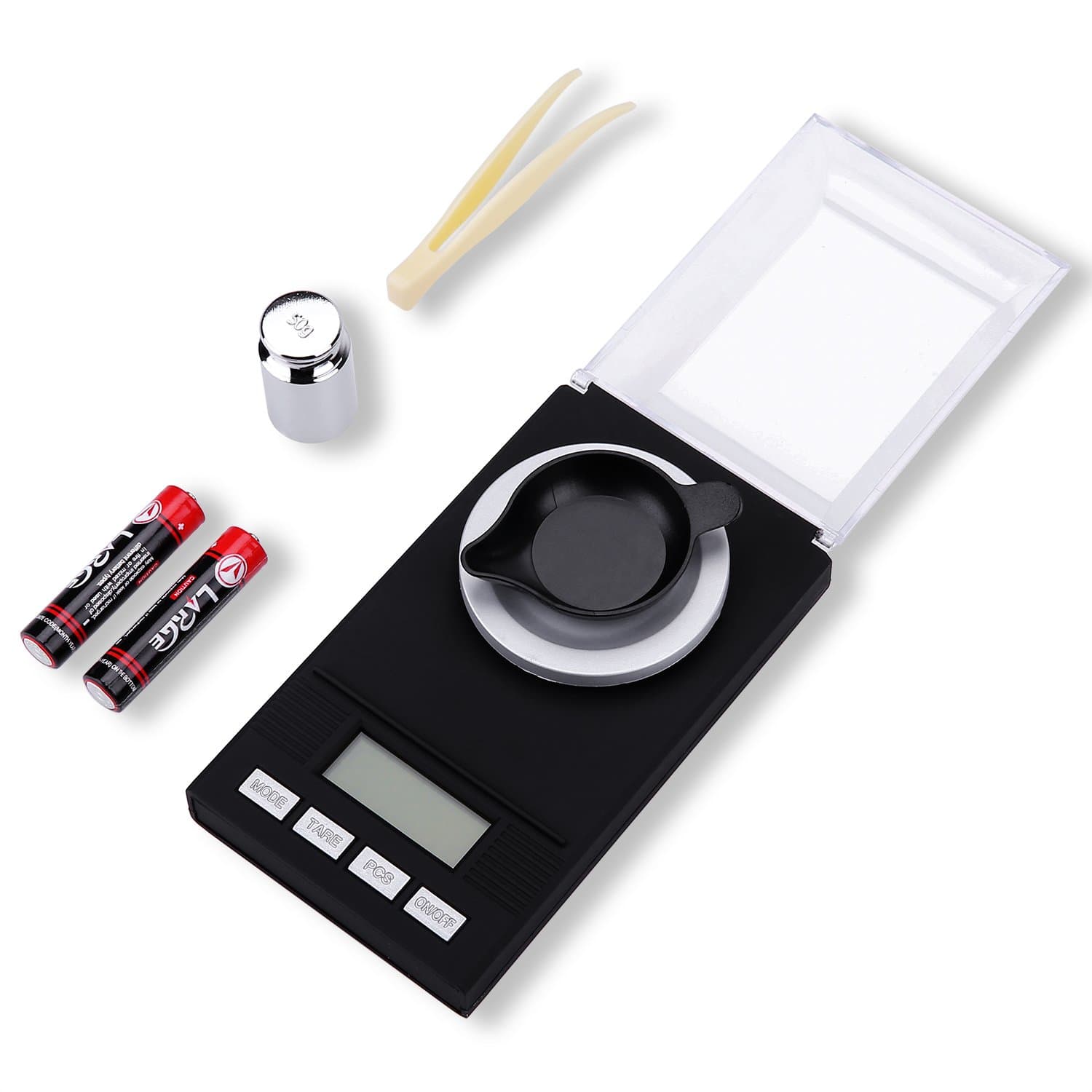 Pocket Digital Milligram Scale 50g x 0.001g, High Precison Mini Carat Jewelry Lab Powder MG Scale with Calibration Weights, Tweezers, Weighing Pan