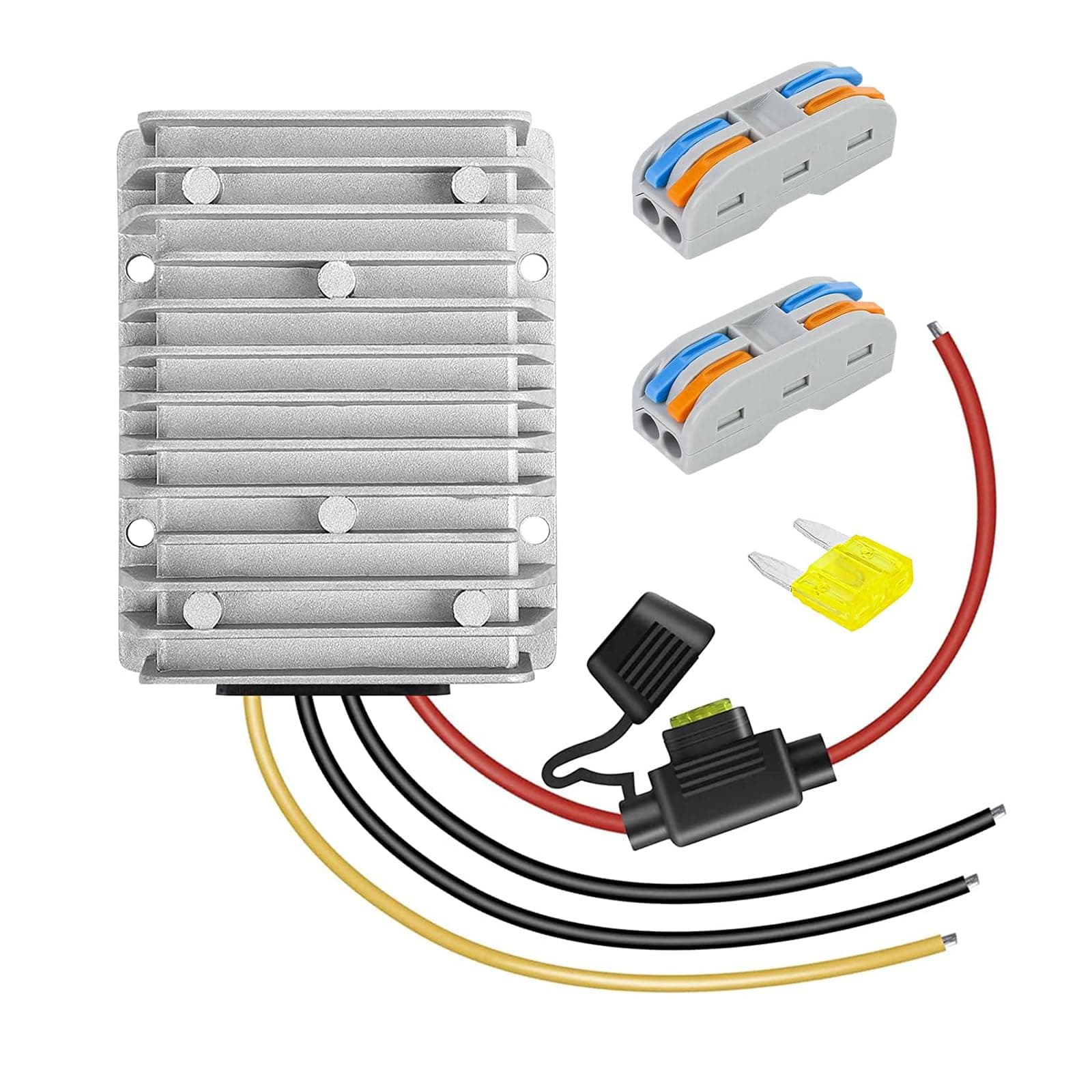 DC 36V 48V to 12V 30A Voltage Converter, Power Converter with Fuse - Waterproof Step Down Regulator Buck Reducer Power Transformer for Golf Cart - 36V/48V to 12V 30A