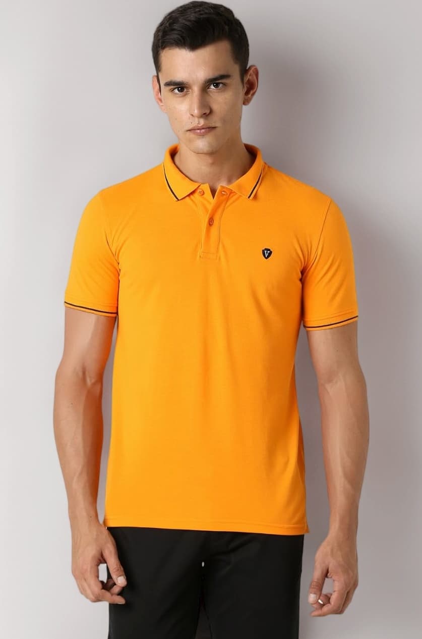 Men's Cotton Solid Regular Fit Collar Polo T-Shirt