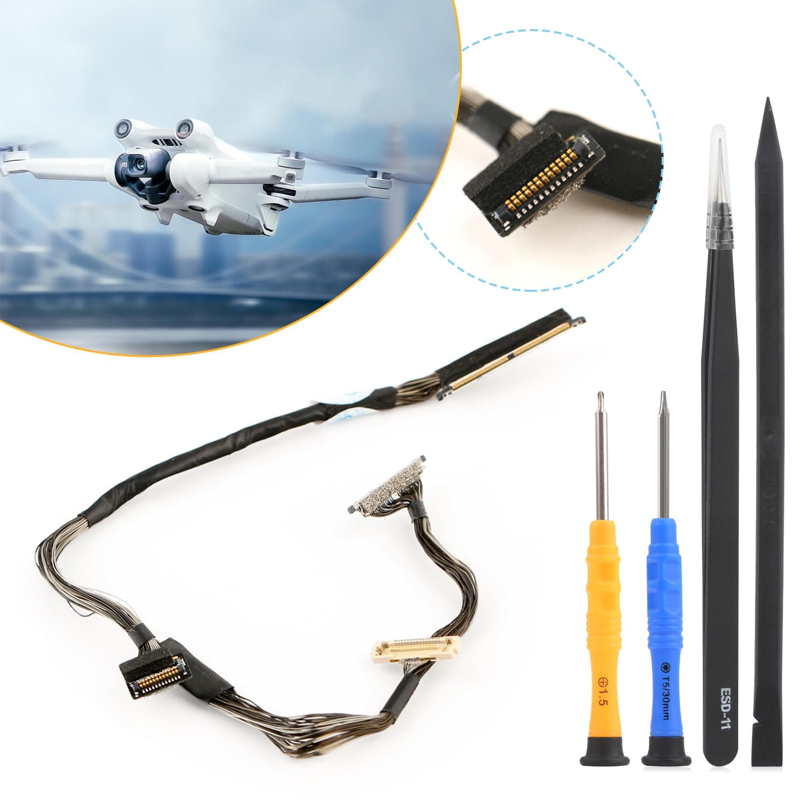 for DJI Mini 3/Mini 3 Pro Gimbal Signal PTZ Cable Replacement Mini 3 Pro Camera Signal Transmission Flex Cable Drones Accessories Parts with Repair Tools