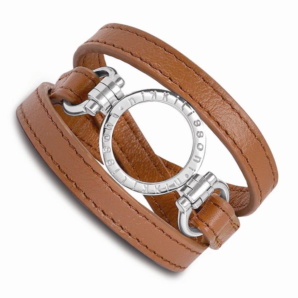 Nikki Lissoni Brown Leather with Small Silver Coin Holder Wrap Bracelet