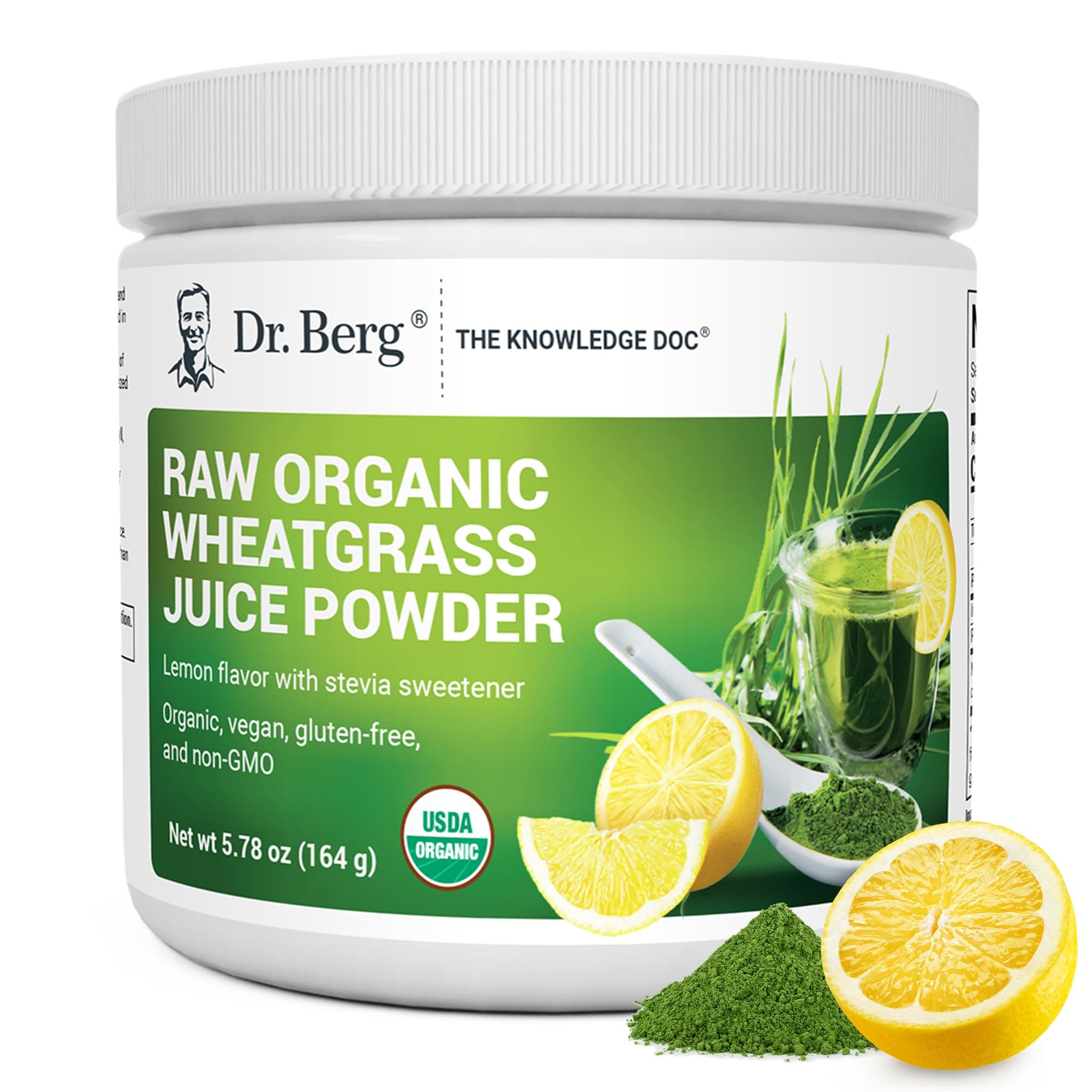 - Dr. Berg USDA Certified Organic Green Powder Superfood (60 Servings) - Made with Raw Wheatgrass, Chlorophyll, Trace Minerals & Natural Enzymes - Non-GMO Green Superfood Powder - Lemon Flavor