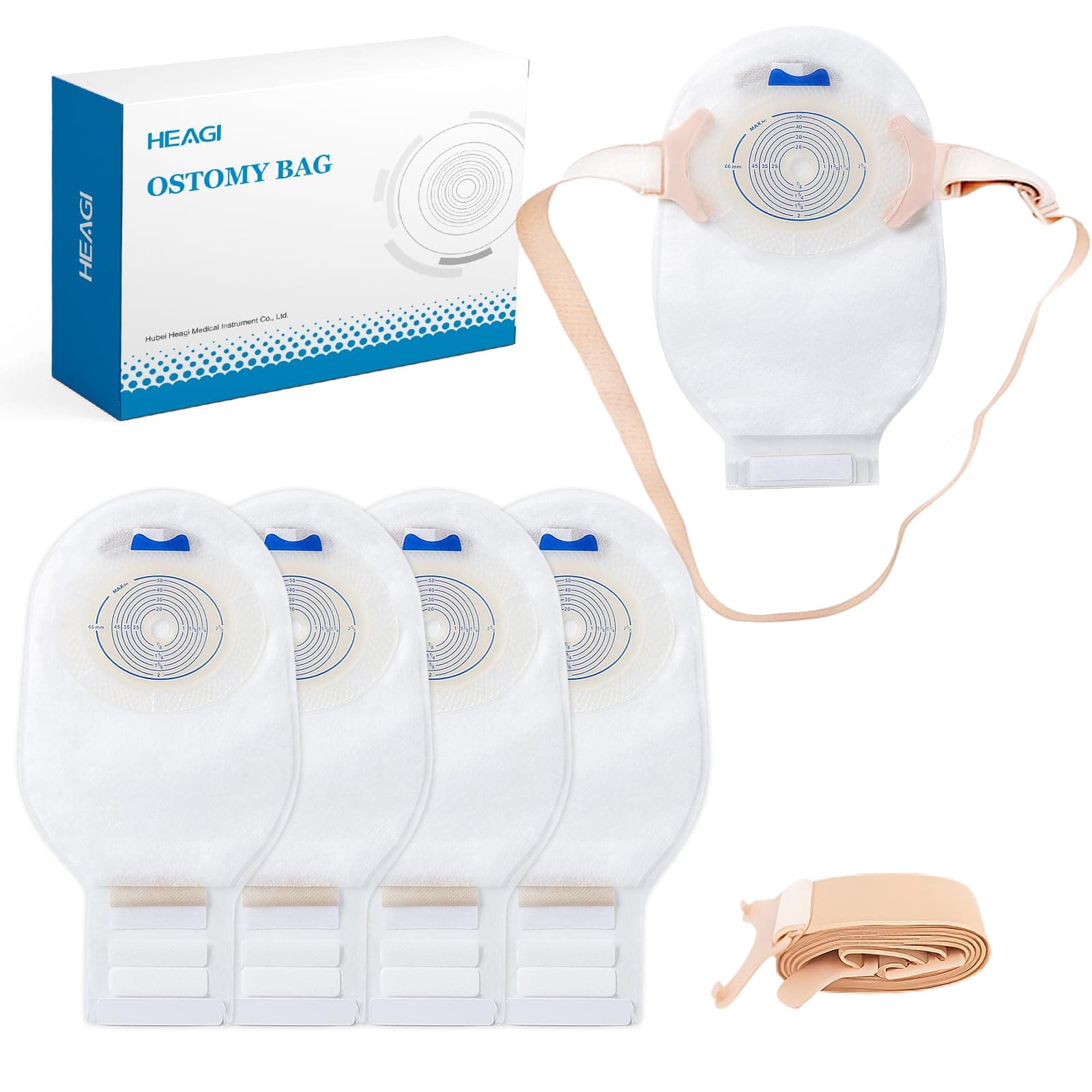 20 Pack Colostomy Bags Ostomy Supplies, One-Piece Colostomy Bags, 10-66 mm Cut-to-Fit Drainable Ostomy Bag with Waistband for Ileostomy Stoma Care