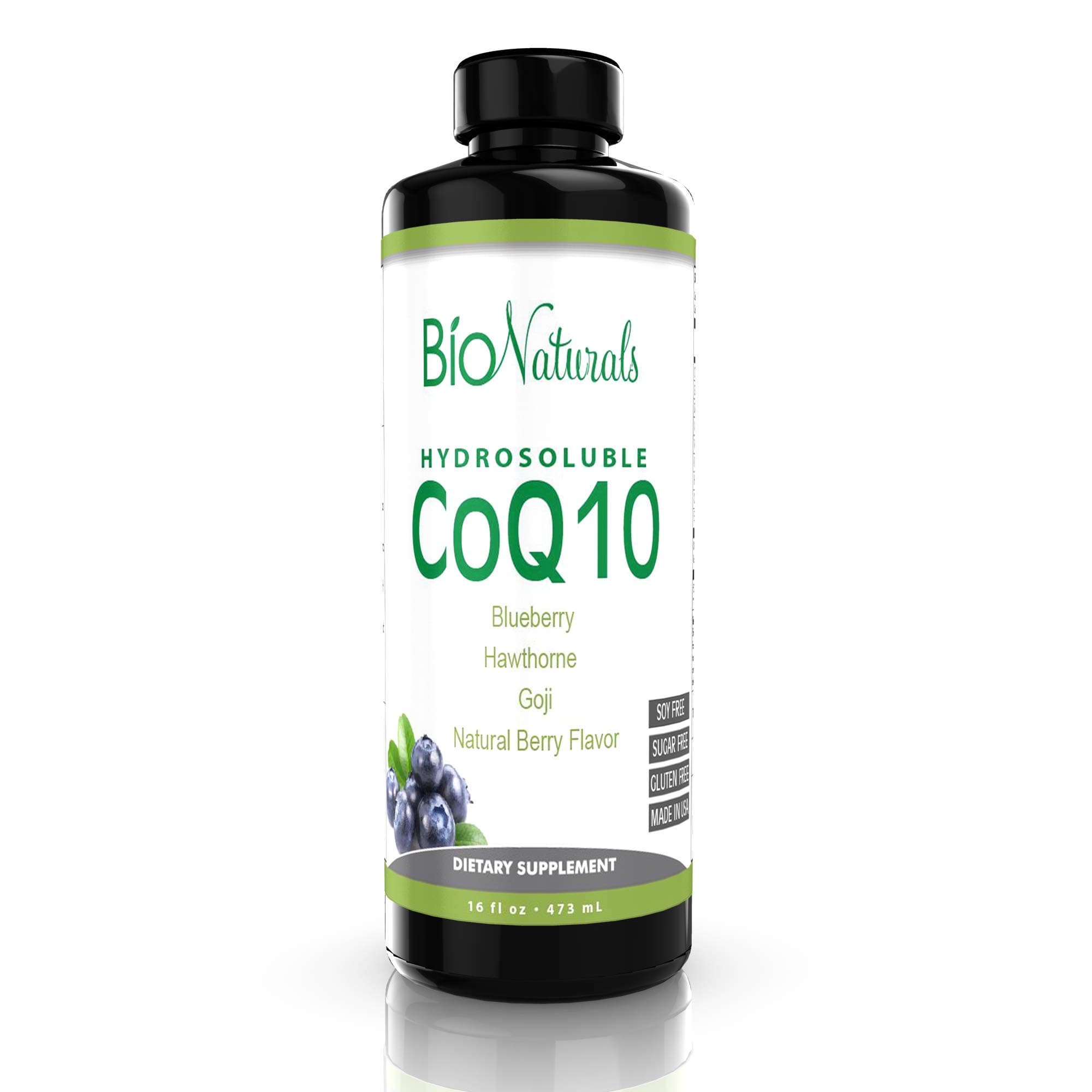 CoQ10 Hydrosoluble Liquid Supplement w/Superior Absorption - 100% Natural & Vegetarian w/Antioxidants Goji Berry, Blueberry & Hawthorne Berry for Heart Health & Cardiovascular Support - 16 fl oz
