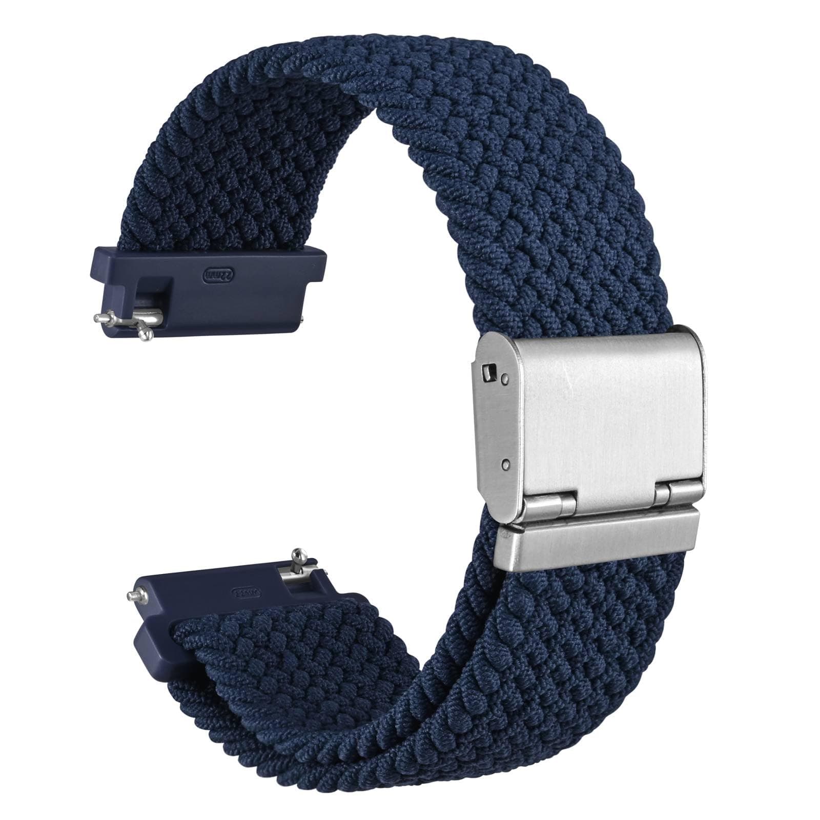 WOCCI 19mm Braided Nylon Watch Band for Men and Women, Quick Release, Silver Stainless Steel Buckle (Blue)