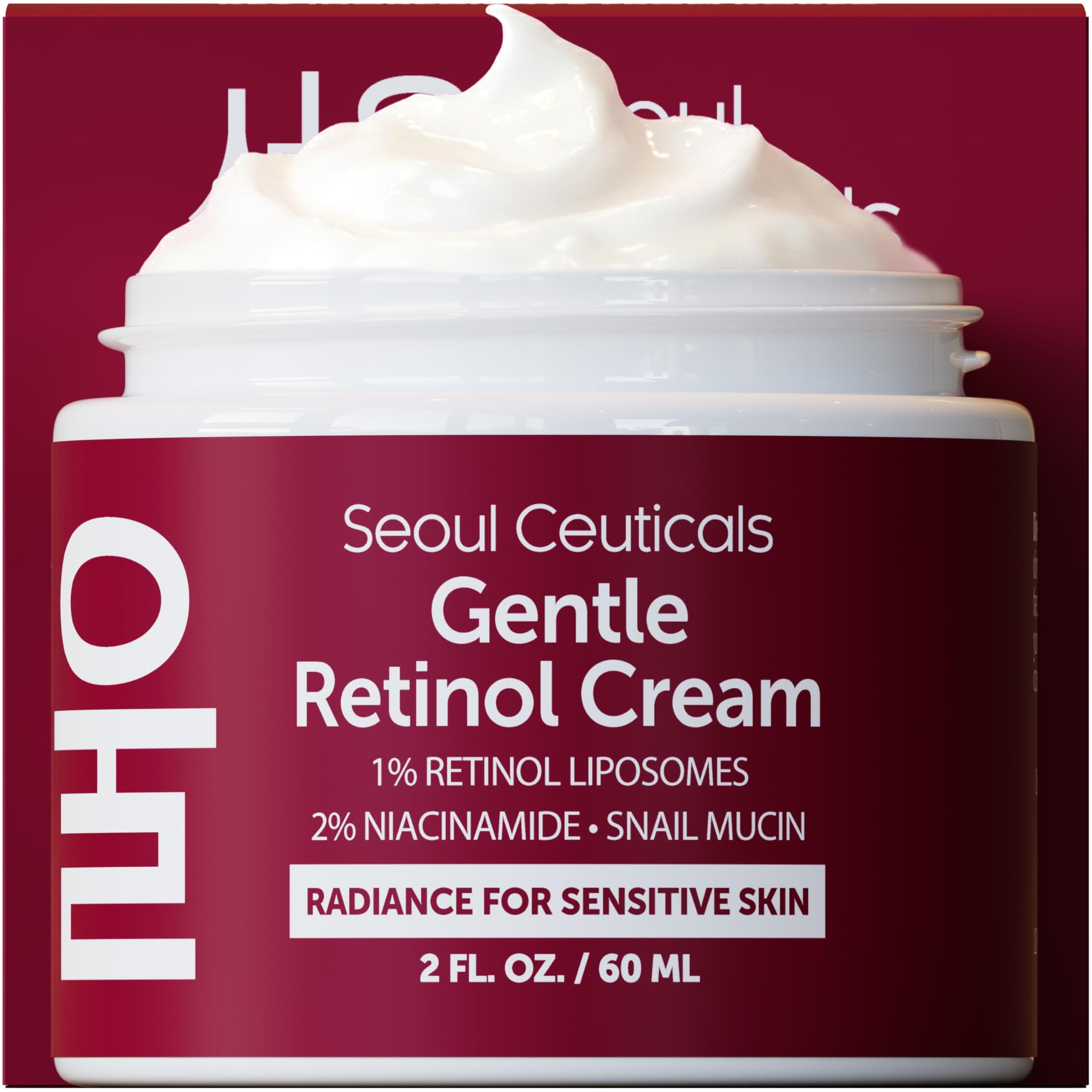 1% Korean Retinol Night Cream - 97.5% Snail Mucin + 2% Niacinamide Moisturizer for Face - Gentle K Beauty for Sensitive Skin 2oz