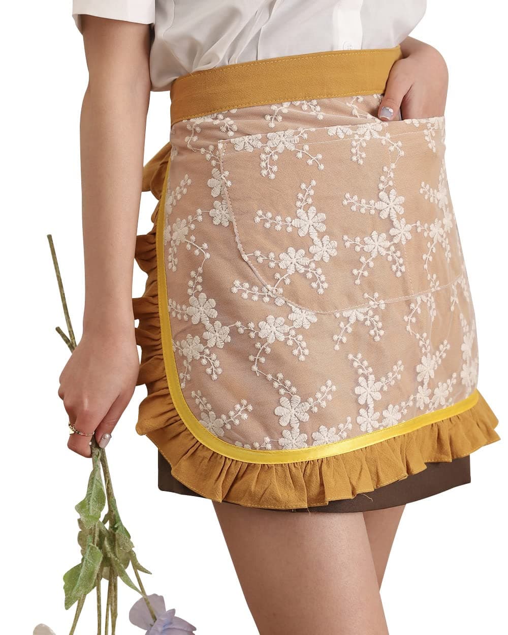 Waist Apron for women - Lovely Half Apron Cotton Lace Embroidered Server Waitress Apron Short Apron for Womens Girls