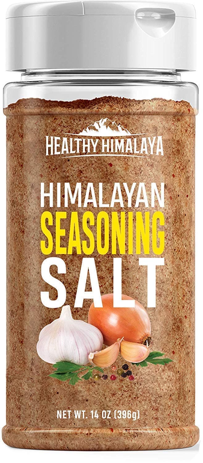 Himalayan Seasoning Salt with Pepper, Garlic, and Onion – Natural Himalayan Pink Salt for Grilling, Cooking, and Finishing – 14 oz Shaker, Healthy Himalaya