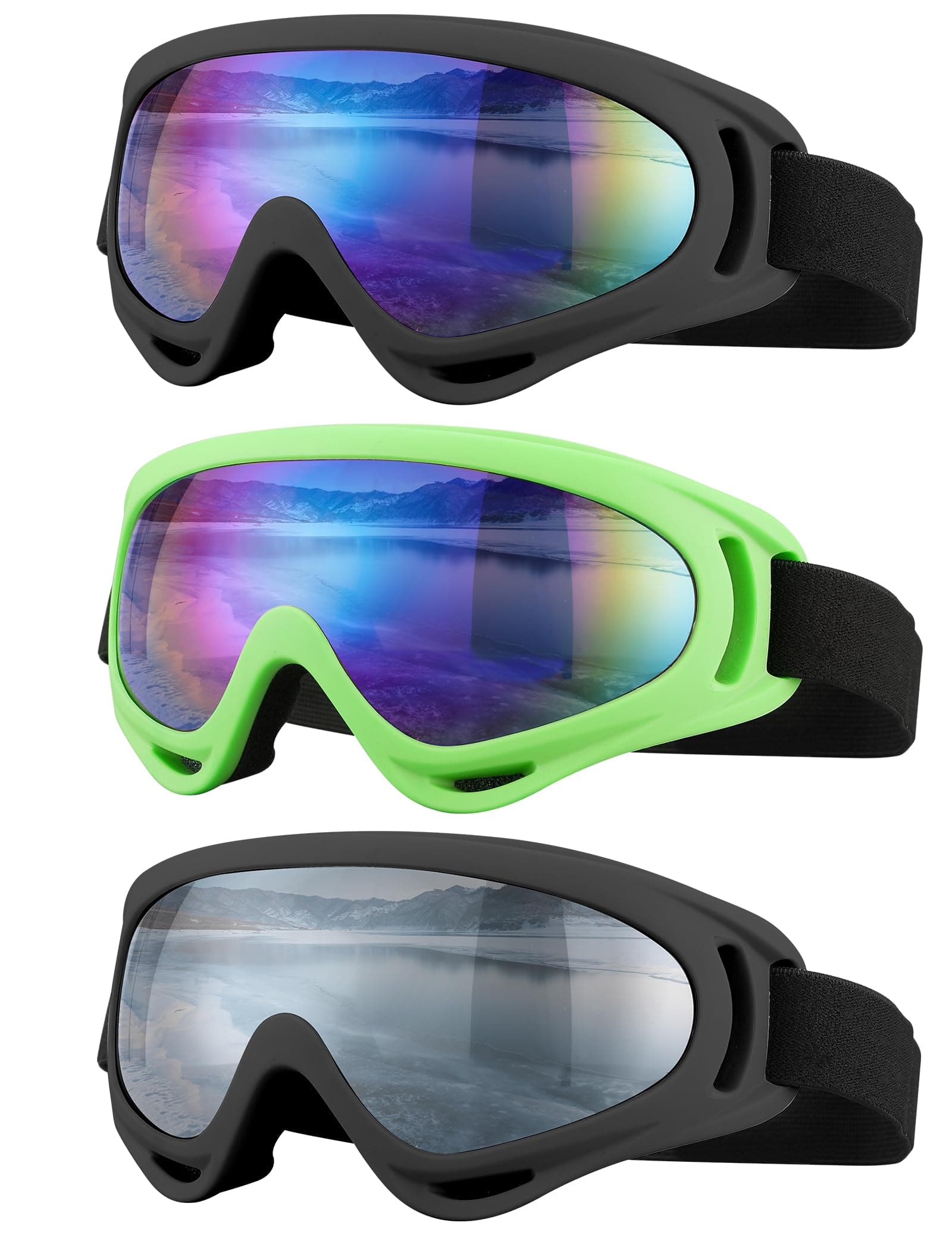 Ski Goggles, Motorcycle Goggles, 3 Pack Snowboard Snow Goggles for Men Women Adult Youth