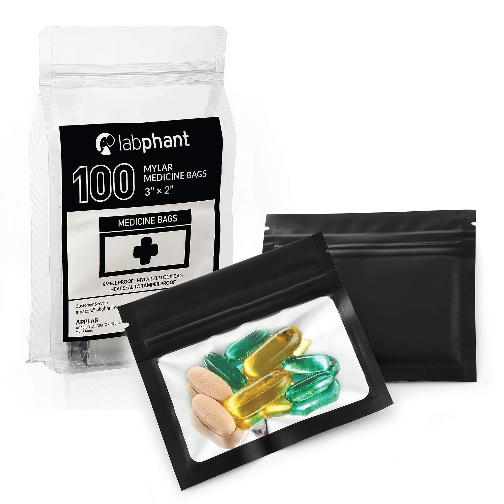100 Pack Mylar Smell Proof Medicine Bags - Ziplock Accessory Bags with Dual Tip Permanent Marker; Pill Pack Baggies for Medicine, Jewelry, Hardware; Strong Zipper Sealed Pill Pouches (3 x 2", Black)