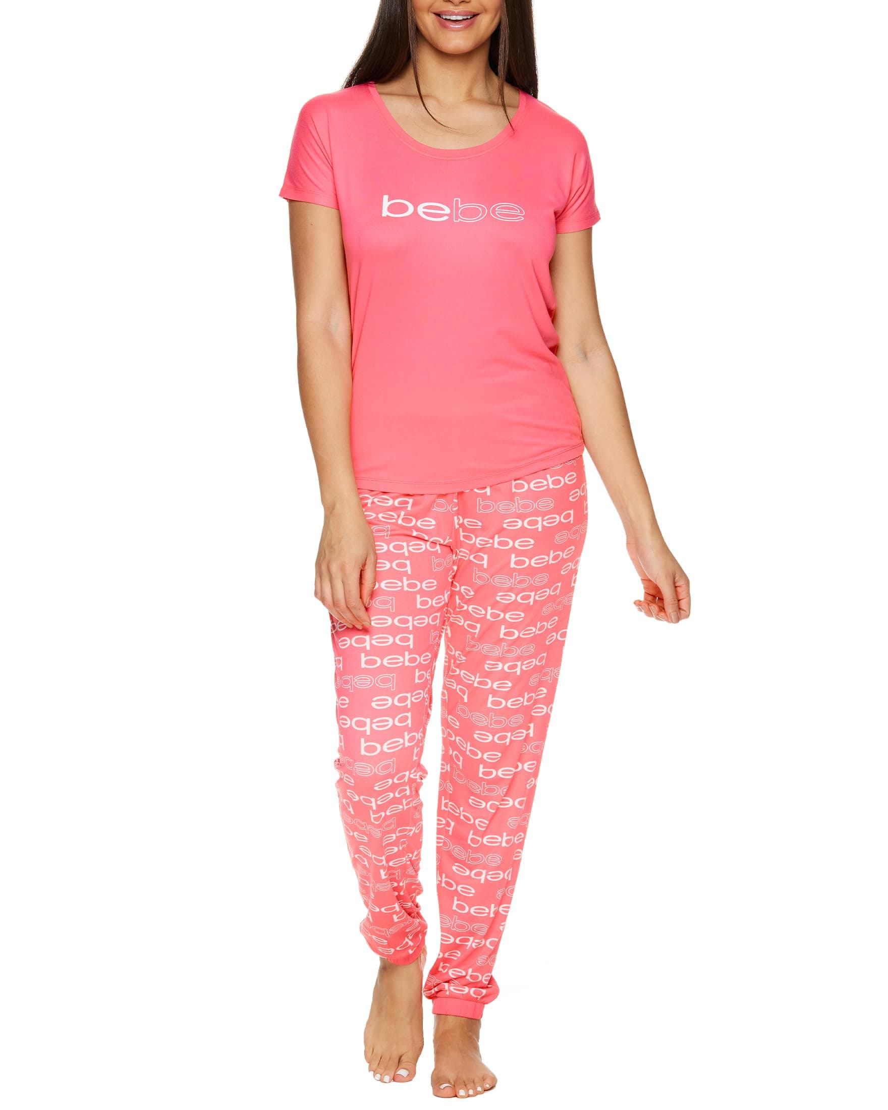 bebe Womens Pajama Top Shirt and Lounge Pants Sleepwear Set