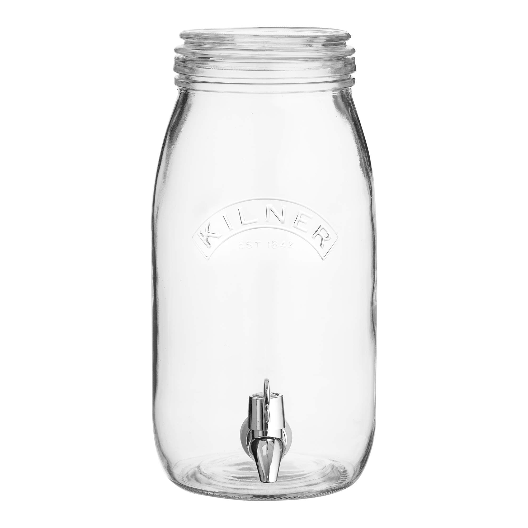 EST 1842 Premium Soda Lime Glass Drink Dispenser Jar for thinKitchen | Beer Dispenser | Mason Jar | Glass Pitcher with tap | Spigot and Steel lid | Water Pitcher for Detox Water | 3 Liter