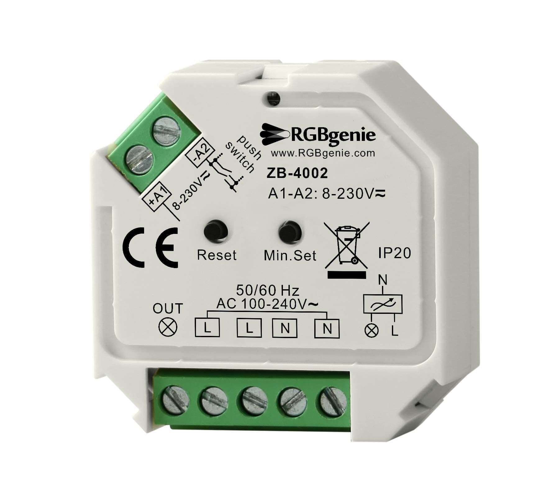 Zigbee Micro Controller with Momentary Switch Input - Single Channel Trailing Edge Dimmer 200 Watts RGBgenie ZB-4002