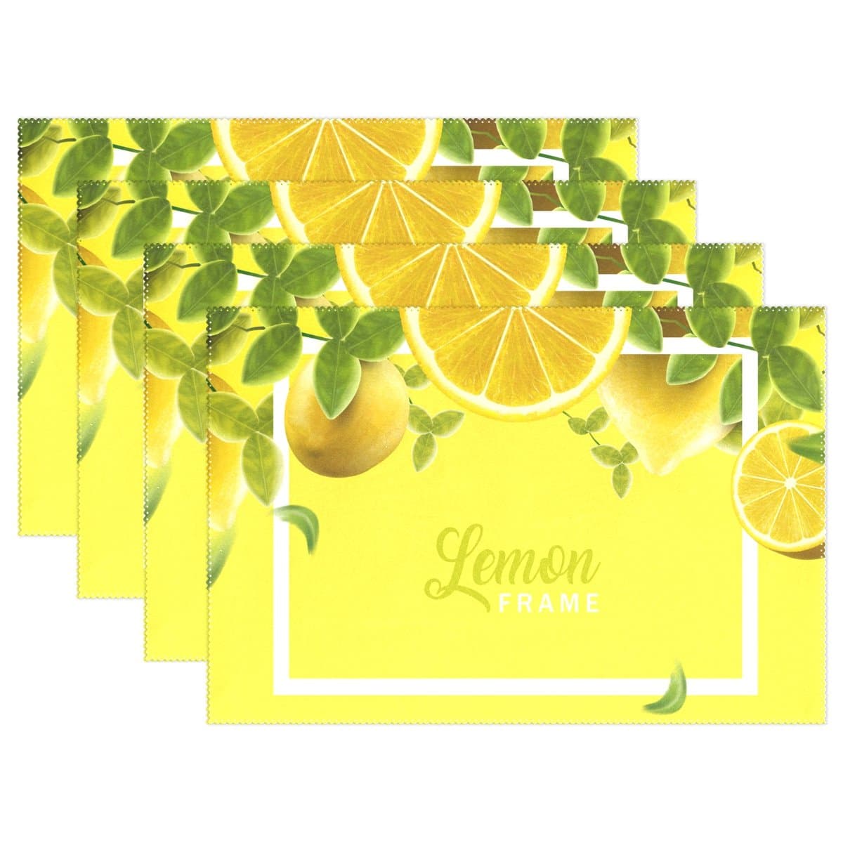 Summer Fruit Yellow Placemats Kitchen Table Mats for Dinning Room, Natural and Fresh Lemon with Green Leaves Non Slip Placemat, 12 x 18 inch Set of 6