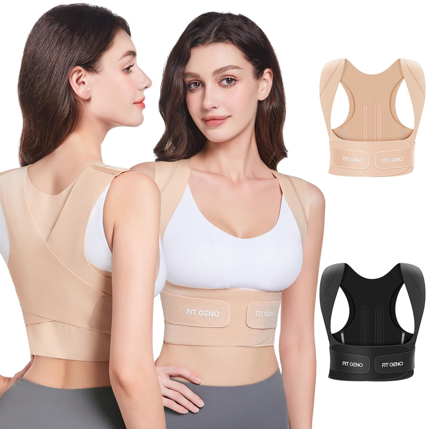 Fit Geno Posture Corrector for Women Invisilite: Invisible Lightweight Back Brace for Neck Shoulder & Upper Back Pain Relief - Improve Posture Correct Hunchback Slouching Under Clothes (Medium)