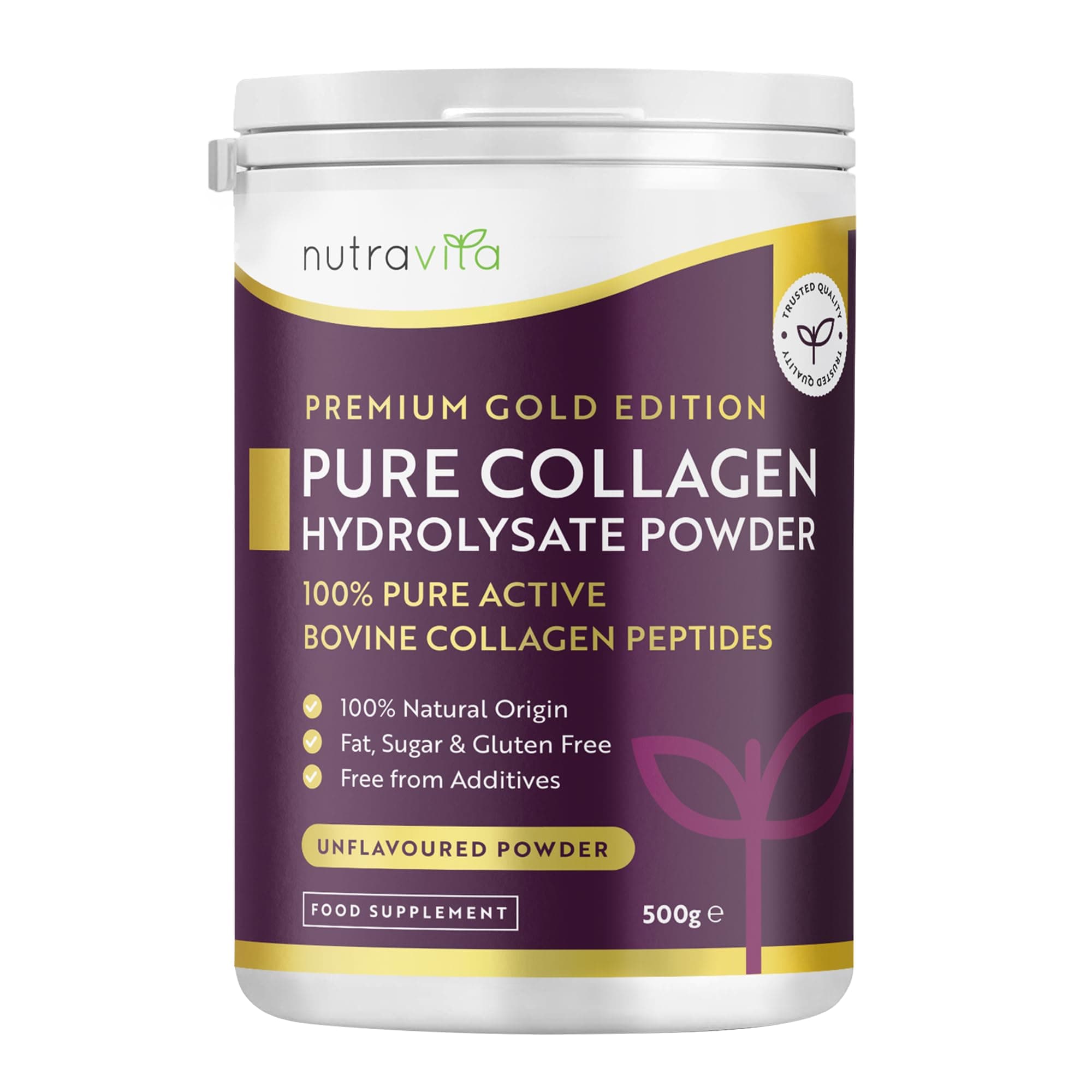 Collagen Powder 500g - Premium Gold Standard Bovine - 50 Unflavoured Servings - 100% Hydrolysed Collagen Peptides Supplement with 8 Essential Amino Acids - Made in the UK