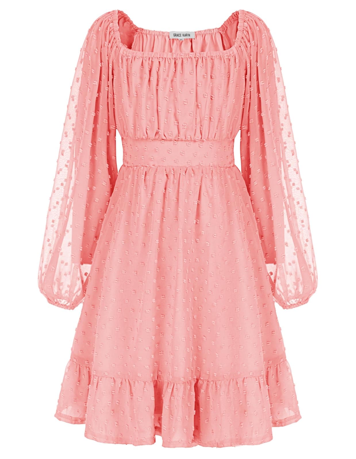 GRACE KARIN Girls Ruffle Tiered Dress Long Sleeve Swiss Dot Flowy A-Line Dress 6-14Y