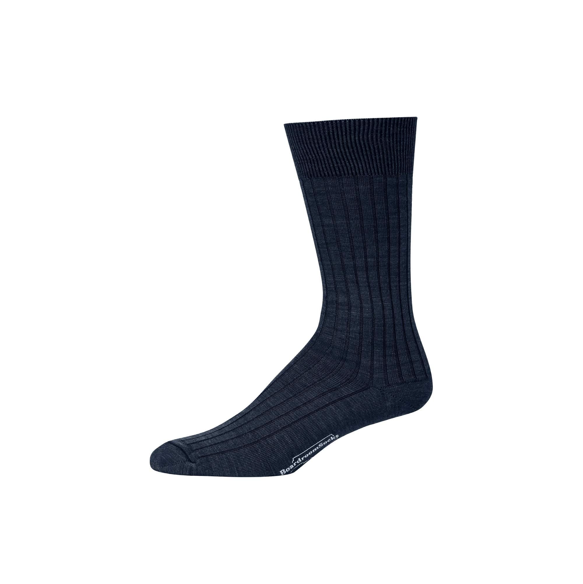 Merino Wool Mid-Calf Dress Socks for Men, Ribbed Dress Socks