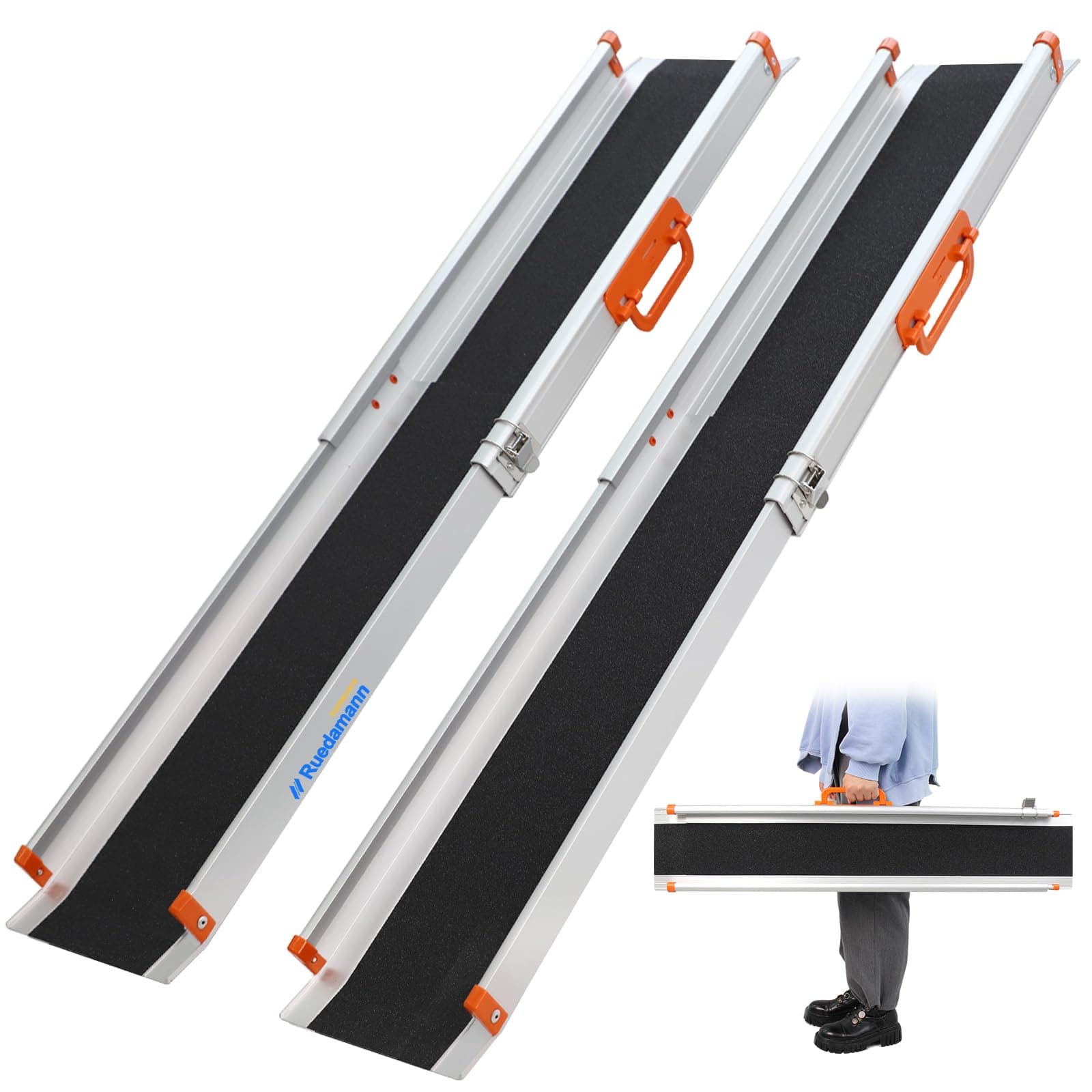 7FT x 8.3" Adjustable Wheelchair Ramp with Handle, Telescoping Portable Wheelchair Ramp for Home Steps, 600lbs Capacity, Non-Skid Lightweight Scooter Ramp for Van, MPV, Caravan 2Pcs