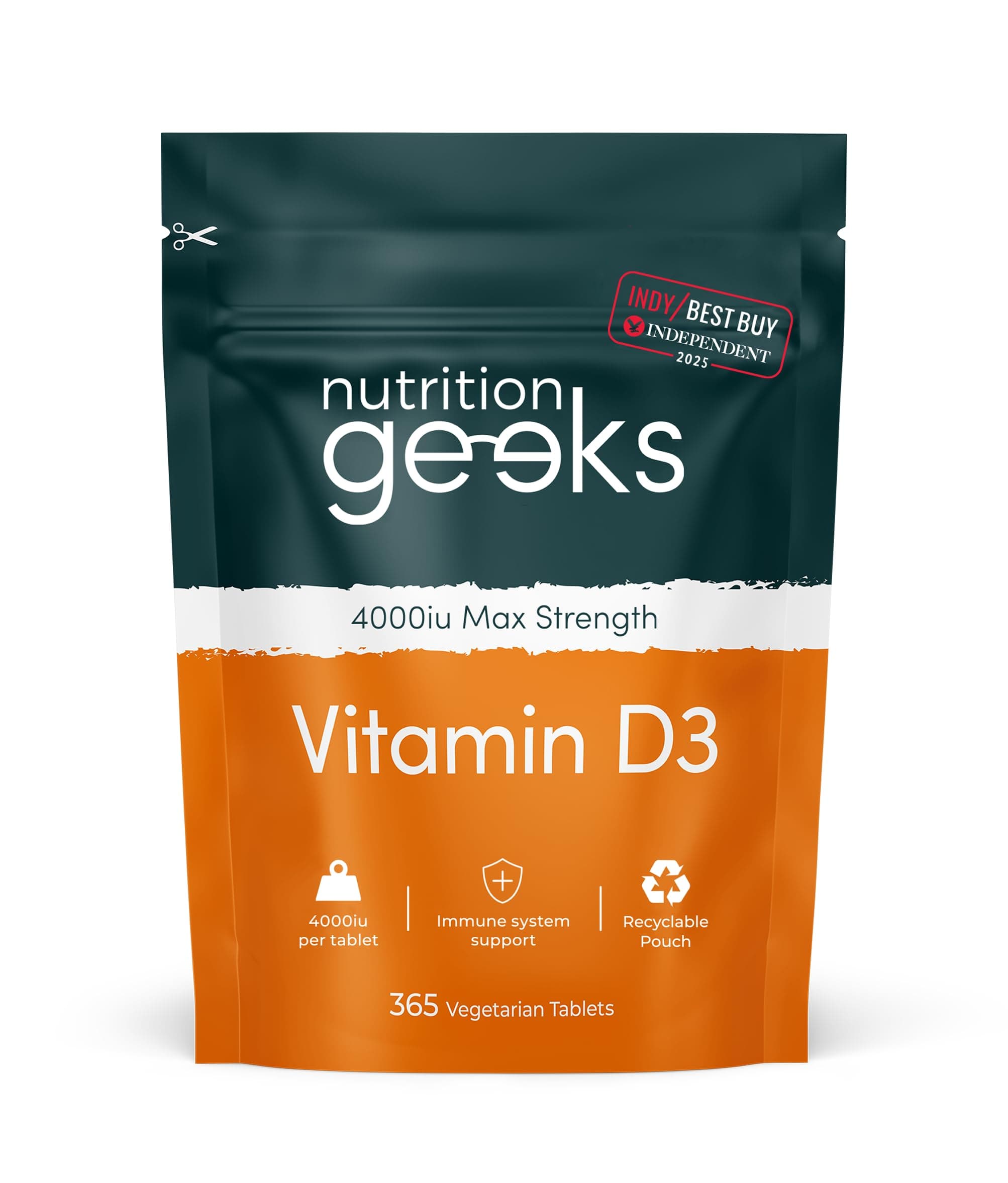 Nutrition Geeks, Vitamin D 4000 iu - 1 Year Supply, 365 Easy-Swallow Tablets Vegetarian D3 iu, High Strength Supplet UK Made VIT & Vitamins Awarded by The Independent