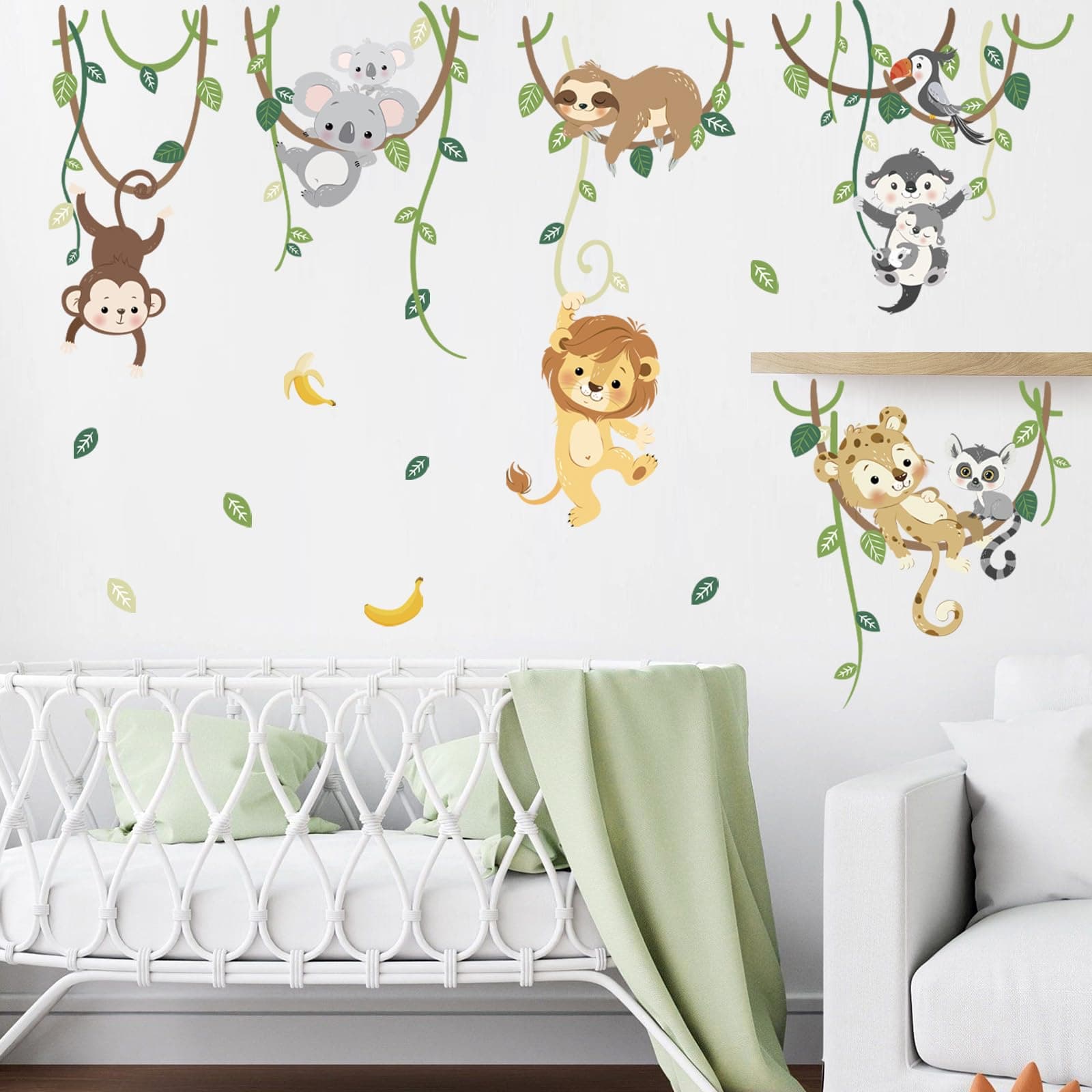 Jungle Animals Safari Wall Decals Lion Monkey Koala Wall Stickers Baby Nursery Kids Room Toddler Room Wall Decor