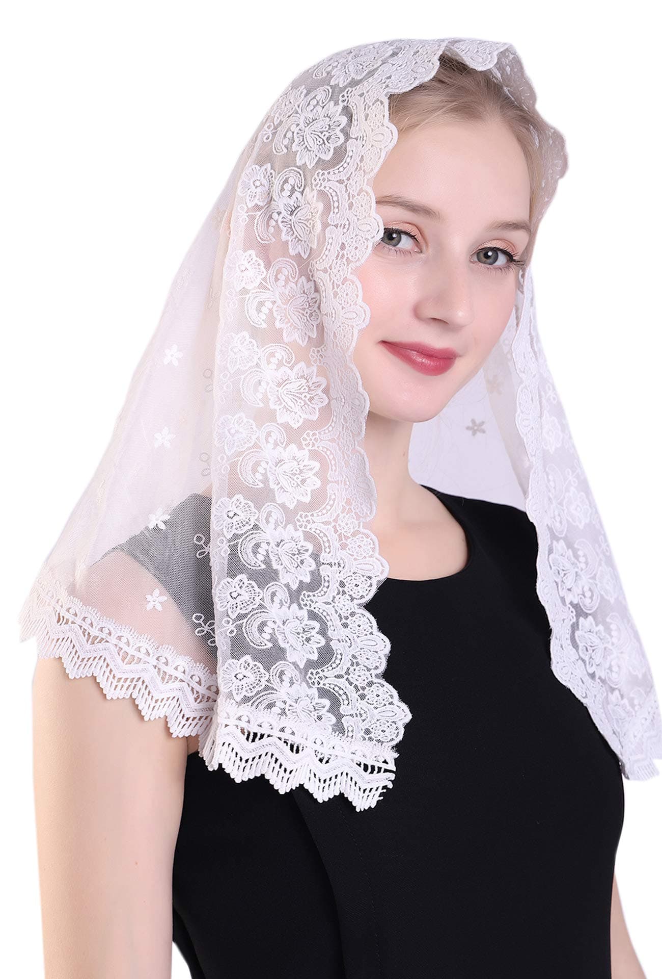 GrettytlingChapel Veil Embroidered Lace Mantilla Veil Head Covering Veils for Church