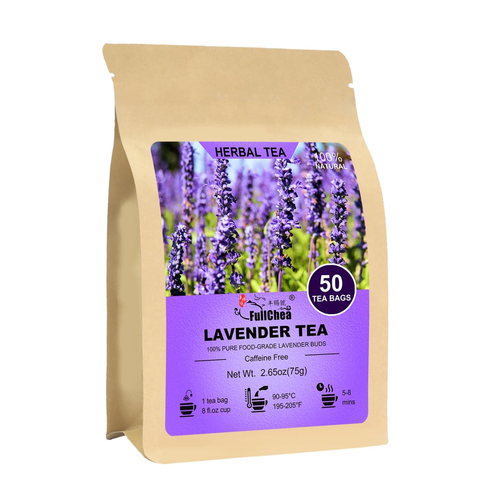 FullChea - Lavender Tea Bags, 50 Teabags - Pure Lavender Flowers for Relaxation - Caffeine-Free Floral Tea for Sleep & Wellness