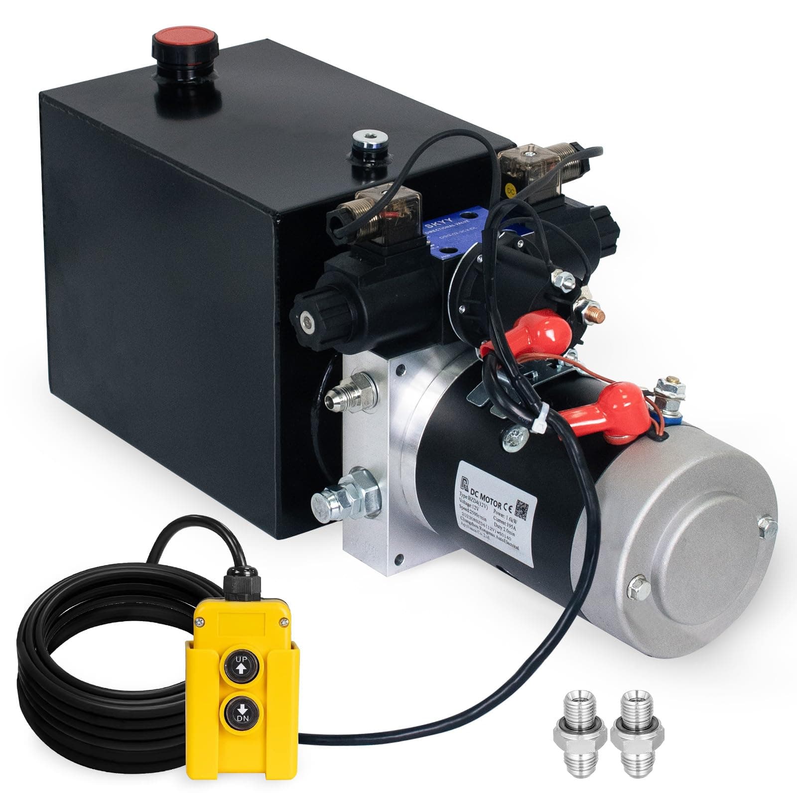 DC HOUSE 12V Hydraulic Pump Hydraulic Power Unit Electric Dump Trailer Power Unit (Double Acting 6 Quart)