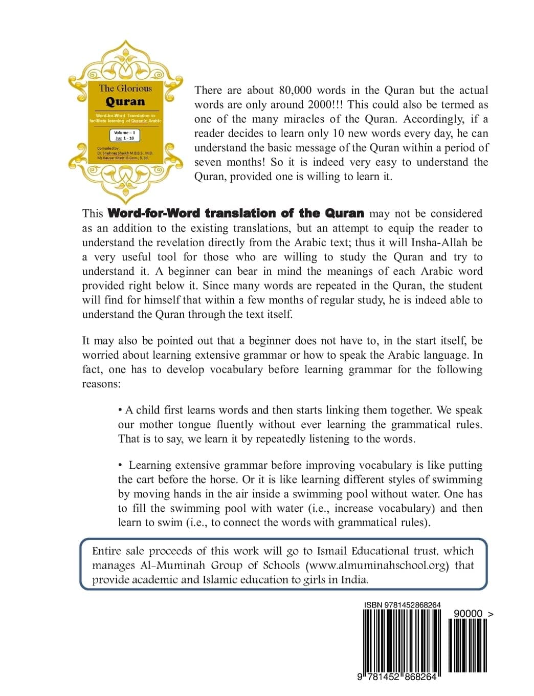The Glorious Quran Word-for-Word Translation to facilitate learning of Quranic Arabic: Volume 1 Juz 1-10 (Word-for-Word English Translation of Quran)