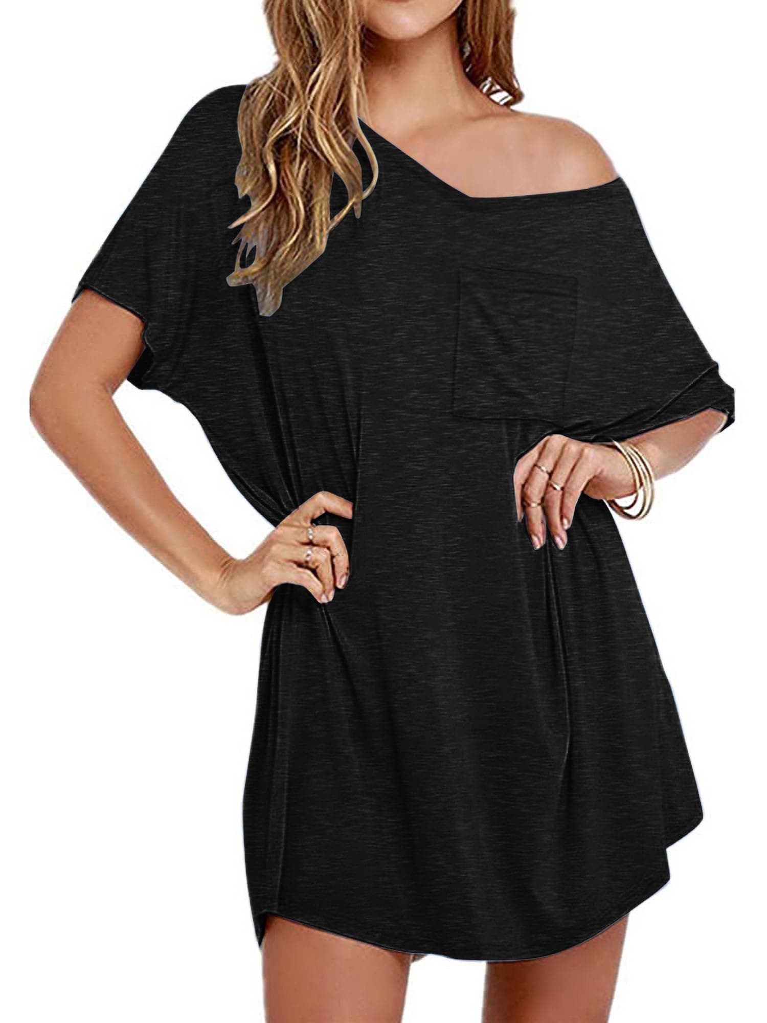 Womens Tshirt Nightgown Cotton V Neck Sleepshirts Comfy Casual Nightshirt for Women