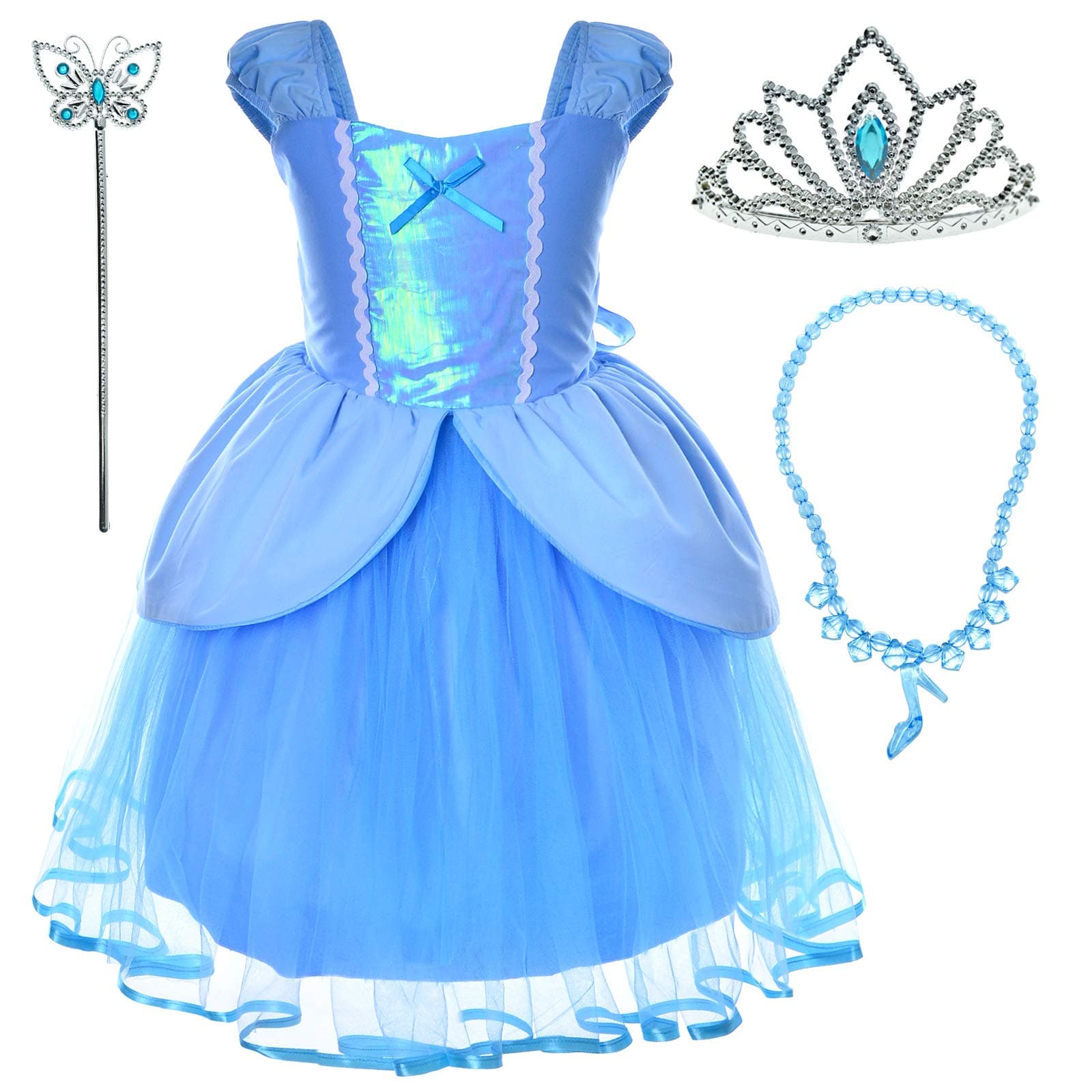 Princess Cinderella Costume Toddler Girls Birthday Dress Up with Crown,Wand,Necklace 2-3 Years (2T 3T)