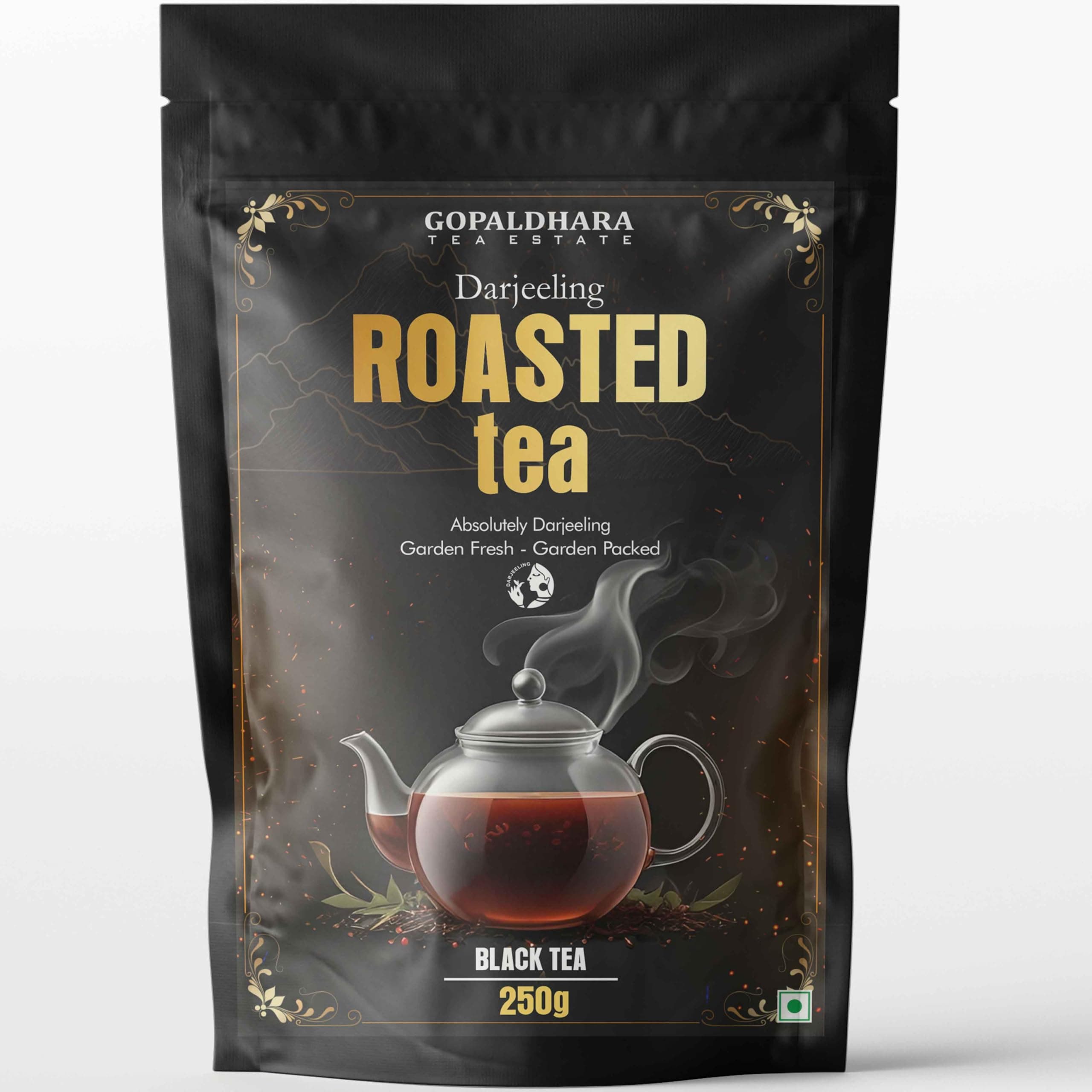 Gopaldhara Roasted Darjeeling Tea - 250g Stand up Pouch | 100% Pure & Original Leaf Tea | Flavoury Golden Orange Pekoe | Black Tea | Rich Taste & Flavour from 7000 Feet Mountain (250 Gram)