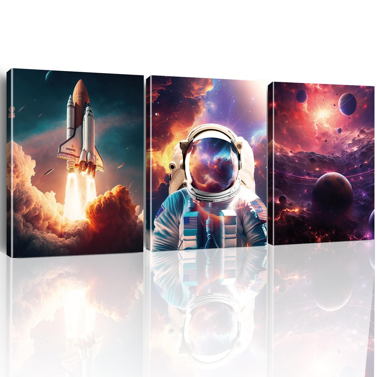 Yuzi-n Space Decor Astronaut Wall Decor, Space Boys Room Wall Art Galaxy Space Decorations for Boys Bedroom Playroom Teen Boys Room Decor (3 Pieces 12”X15”) (Astronaut 2)