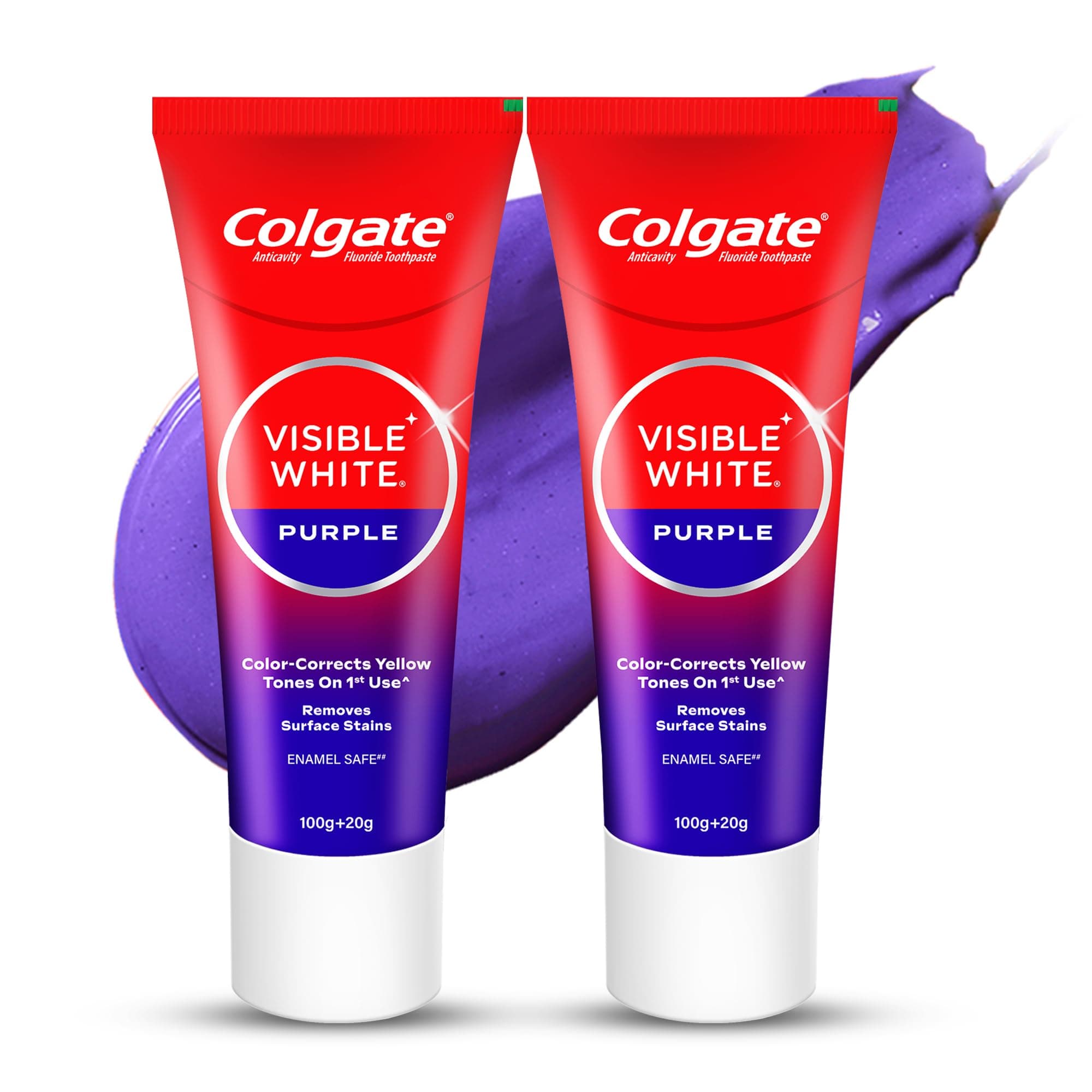 - Visible White Purple Toothpaste for Teeth Whitening, Helps Remove Surface Stains, Whitens Yellow Teeth, Enamel-Safe for Daily Use (Combo Pack, 200g + 40g)