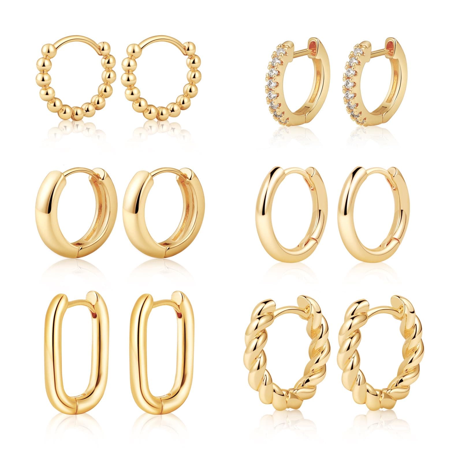 Gold/Sliver Chunky Hoop Earrings Set for Women, 14K Gold Plated Twisted Huggie Hoop Earring Hypoallergenic Thick Open Lightweight Chunky Hoop Earrings Jewelry for Gifts