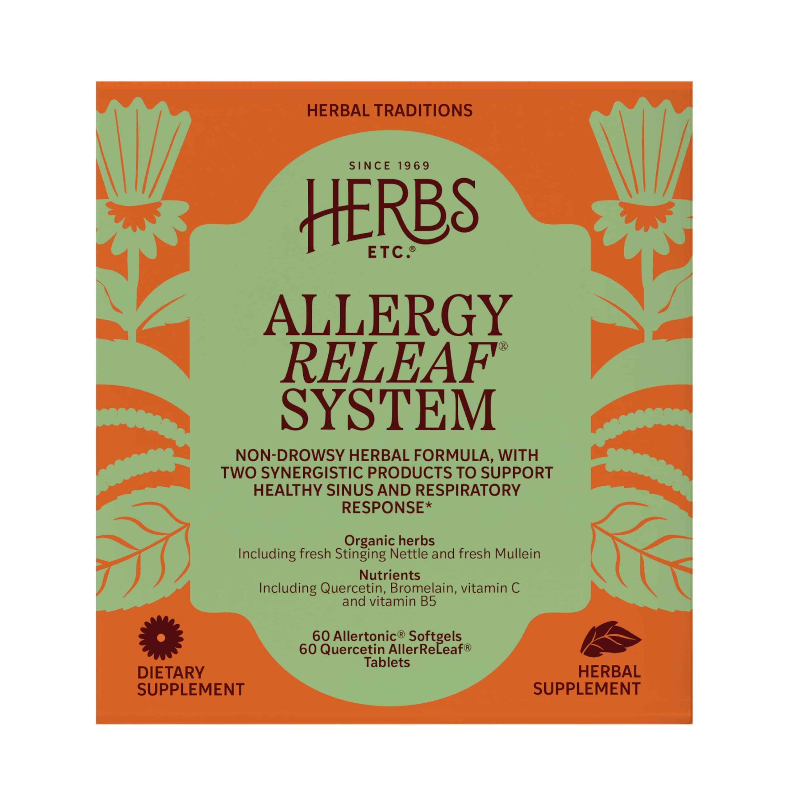 Herbs Etc. Allergy ReLeaf System - Seasonal Discomfort Supplement - Provides Seasonal Support for Sneezing & Itchy Eyes - Supports Sinus Function - 60 Softgels (60 Servings), 60 Tablets (60 Servings)