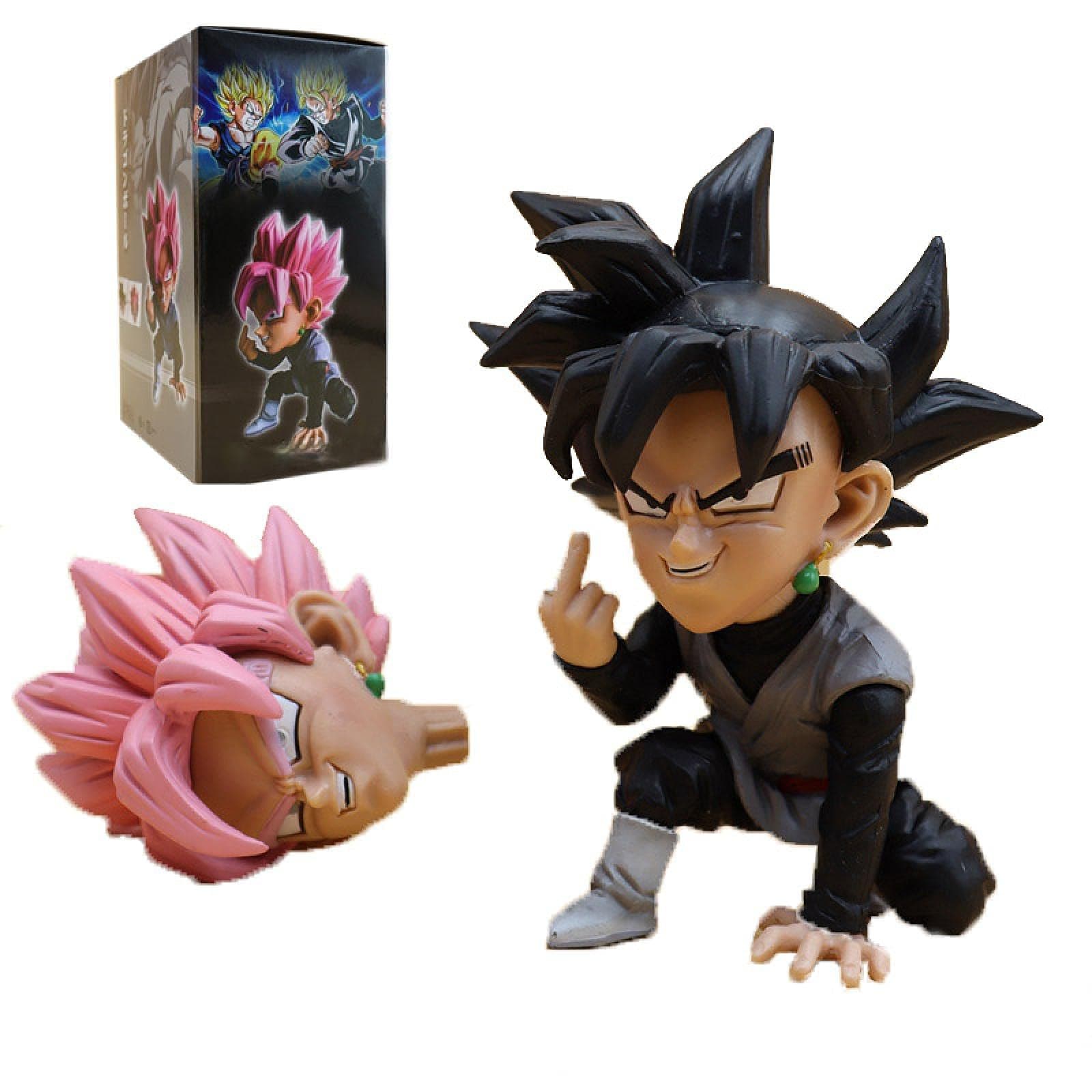 Dragon Ball Z Anime Figures Vertical Middle Finger Pink Black Goku Statue, PVC Action Figure Collections Model Toys, Gifts for Children 12Cm