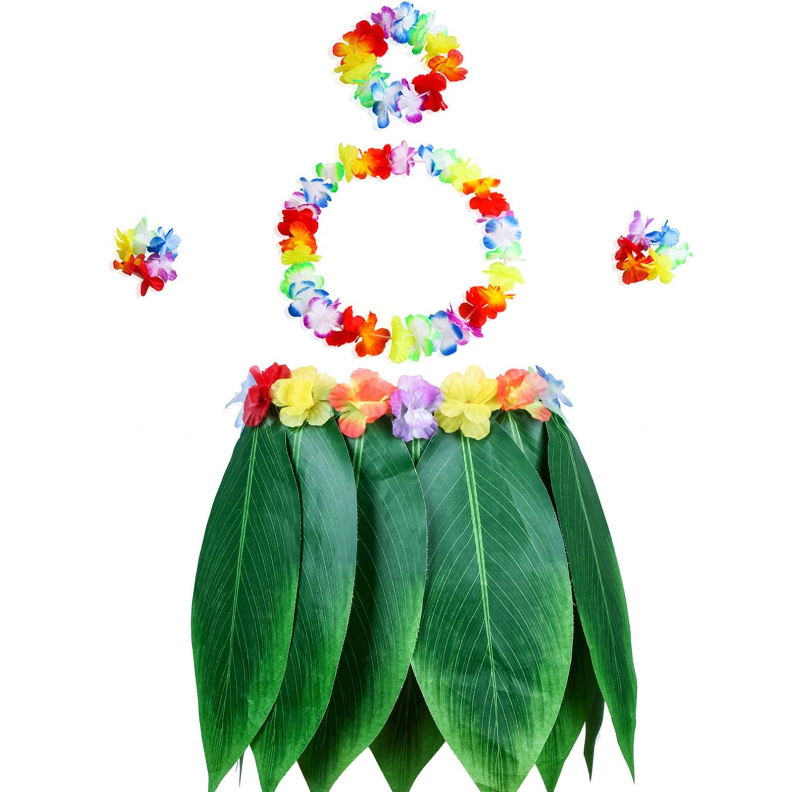 Gooidea Ti Leaf Hula Skirt Hibiscus Flower Leis Luau Party Supply Hawaiian Lilo Costume