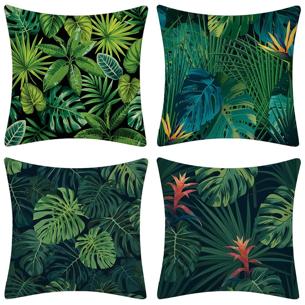 JOTOMCushion Covers Decorative Outdoor Throw Pillow Case Sofa Car Pillowcase for Home Bed Decor 45 x 45cm,Set of 4 (Green Leaf A)