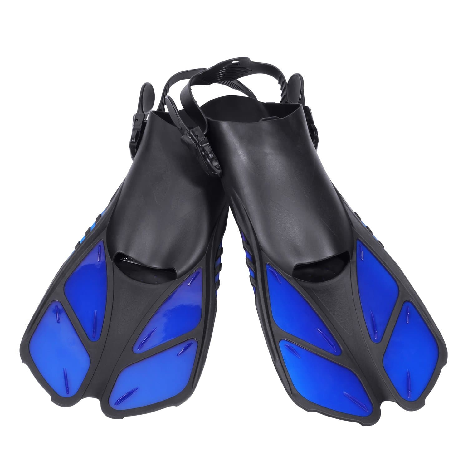 Snorkel Swim Fins,Short Adjustable Diving Fins for Men Women Light Weight Travel Open Heel Flippers Watersports Swim Training Fins (Blue, M)