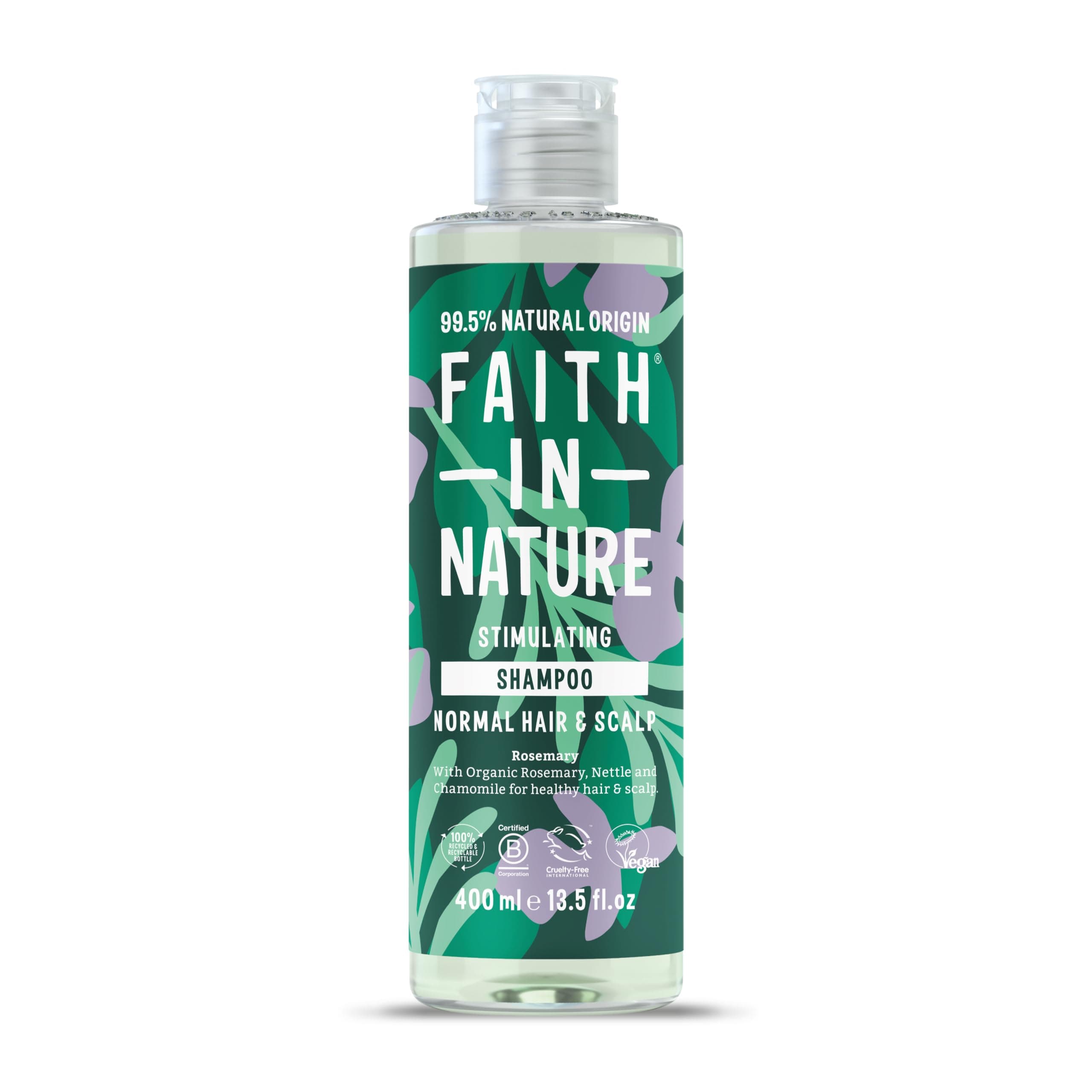 Faith In Nature Natural Rosemary Shampoo, Stimulating for Normal Hair & Scalp, Vegan & Cruelty Free, No SLS, Silciones or Parabens, 400ml