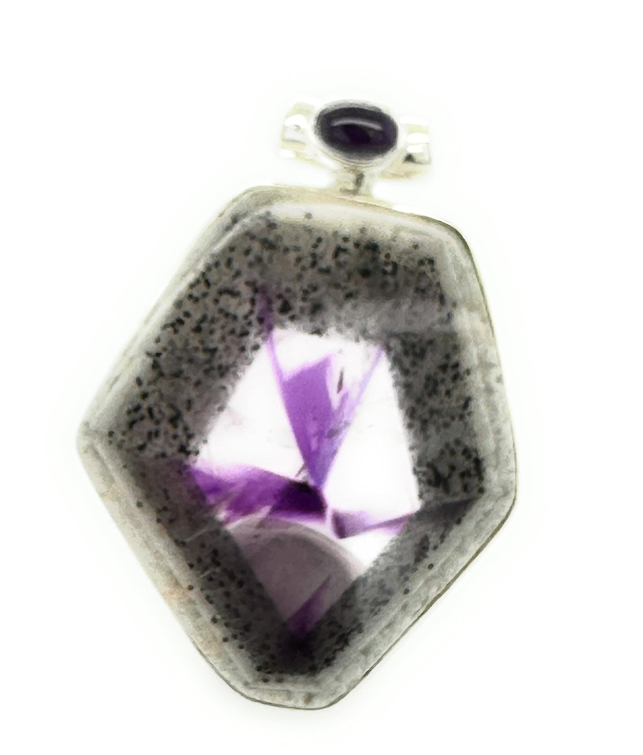 Natural Amethyst, Auralite 23 Crystal 925 Solid Sterling Silver Pendant 35mm