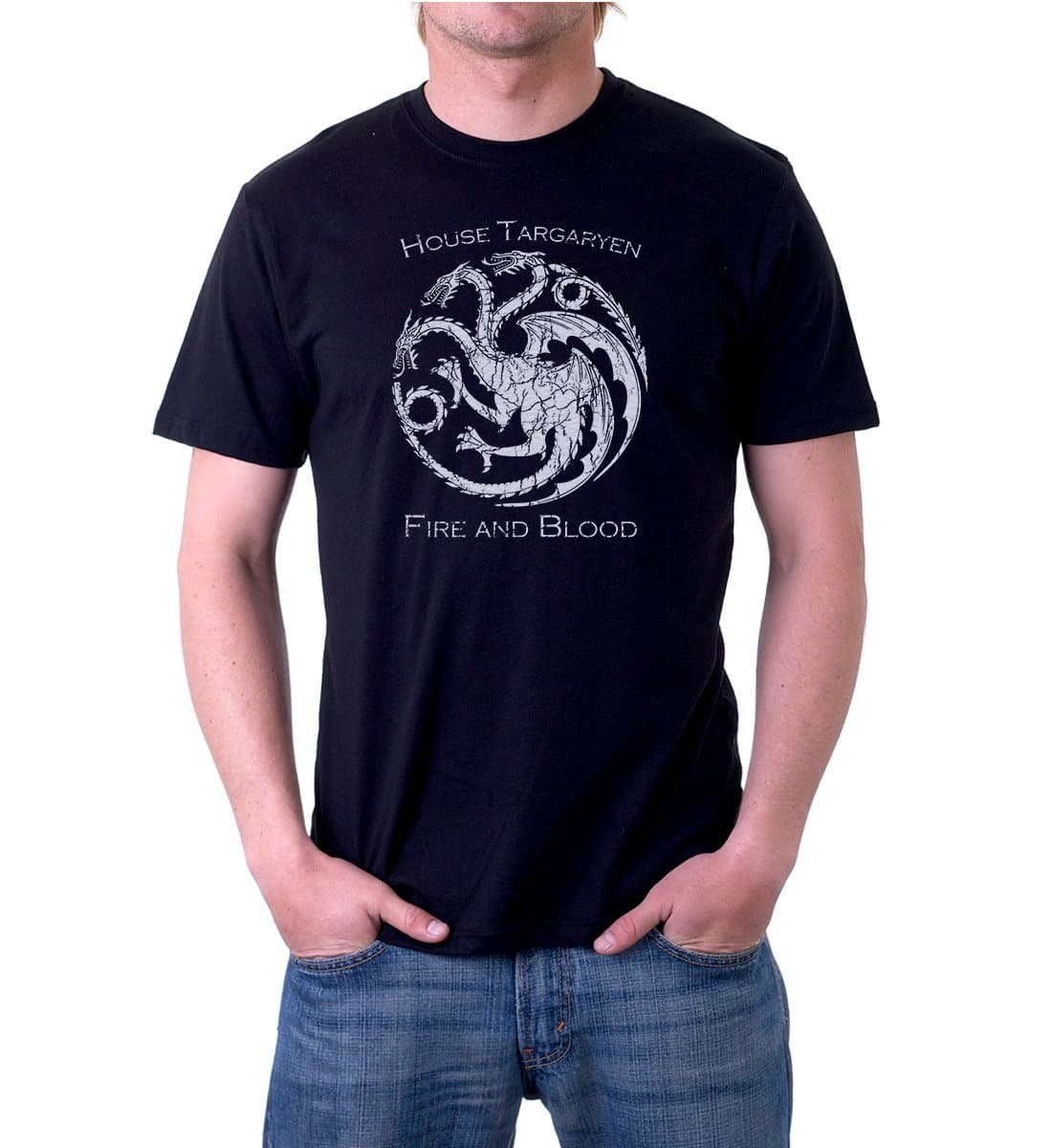 Xtees - Mens Vintage Style Game Of Thrones House Targaryen Dragon Sigil T-Shirt - Small - Black