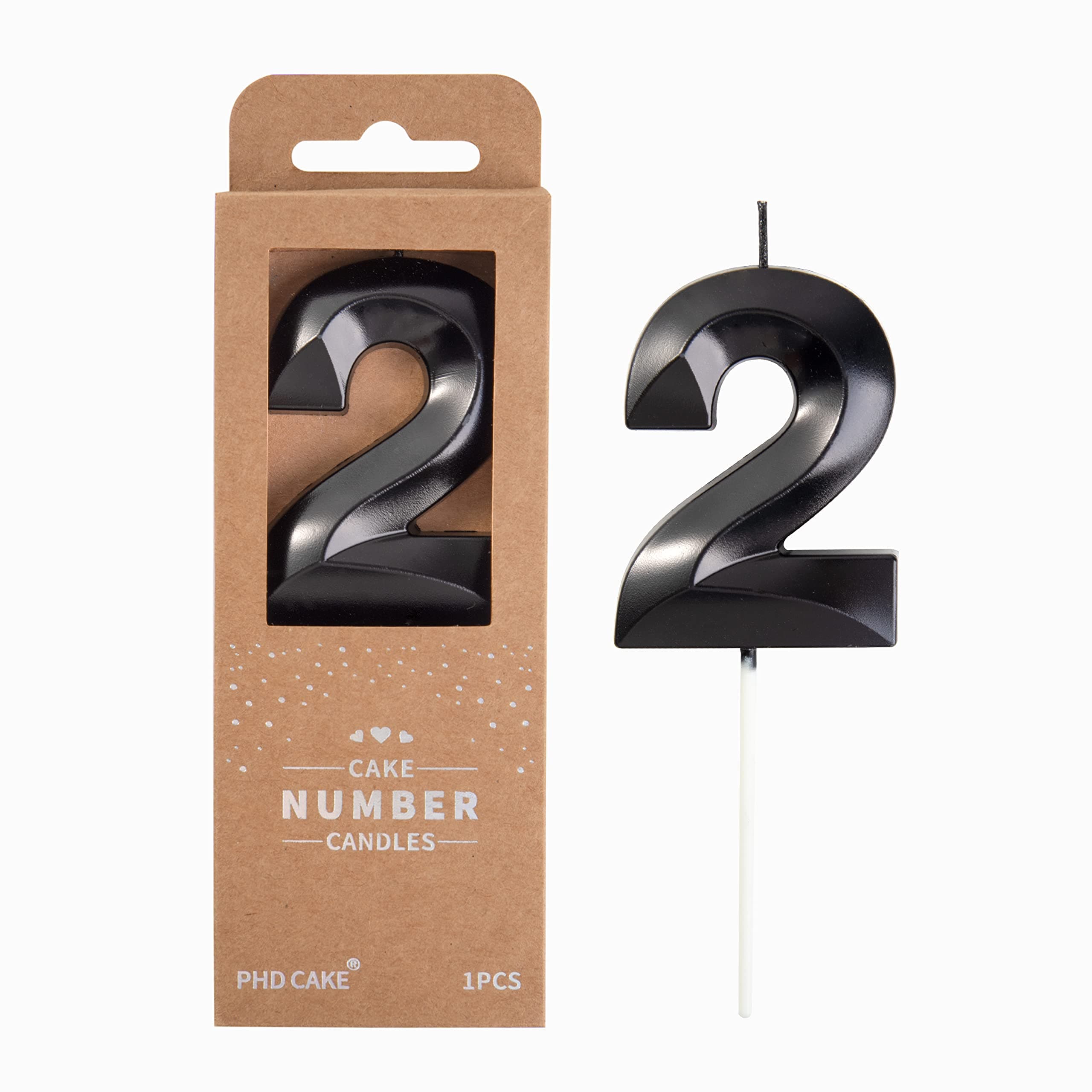 PHD CAKE 2.76 Inch Diamond Black 2 Number Birthday Candles, Black Number Candles, Cake Number Candles, Party Celebration