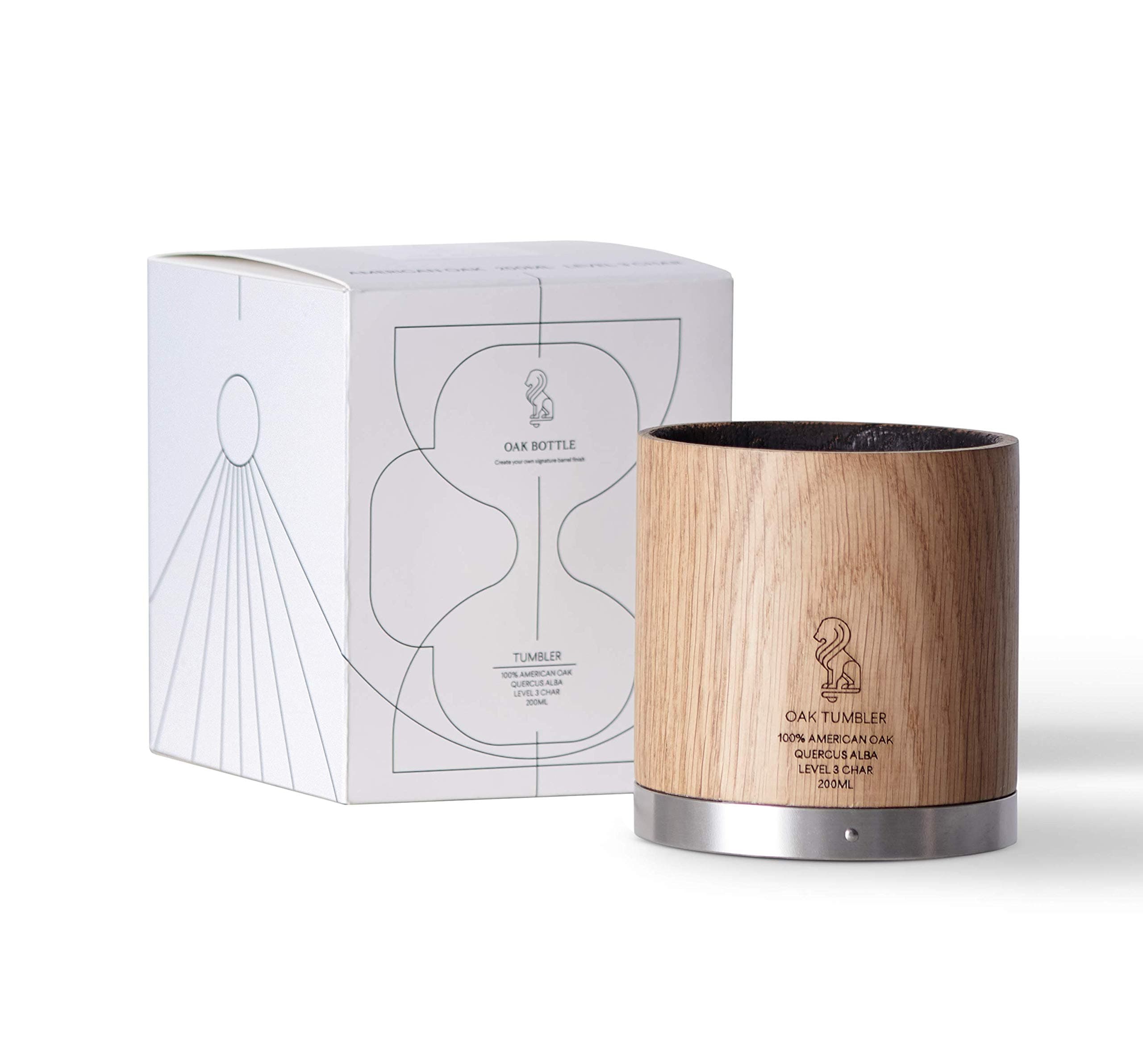 Oak Tumbler 100% American Oak Whiskey Glass, Original Fast Barrel Aged Taste (1 hr or less), 200 ml